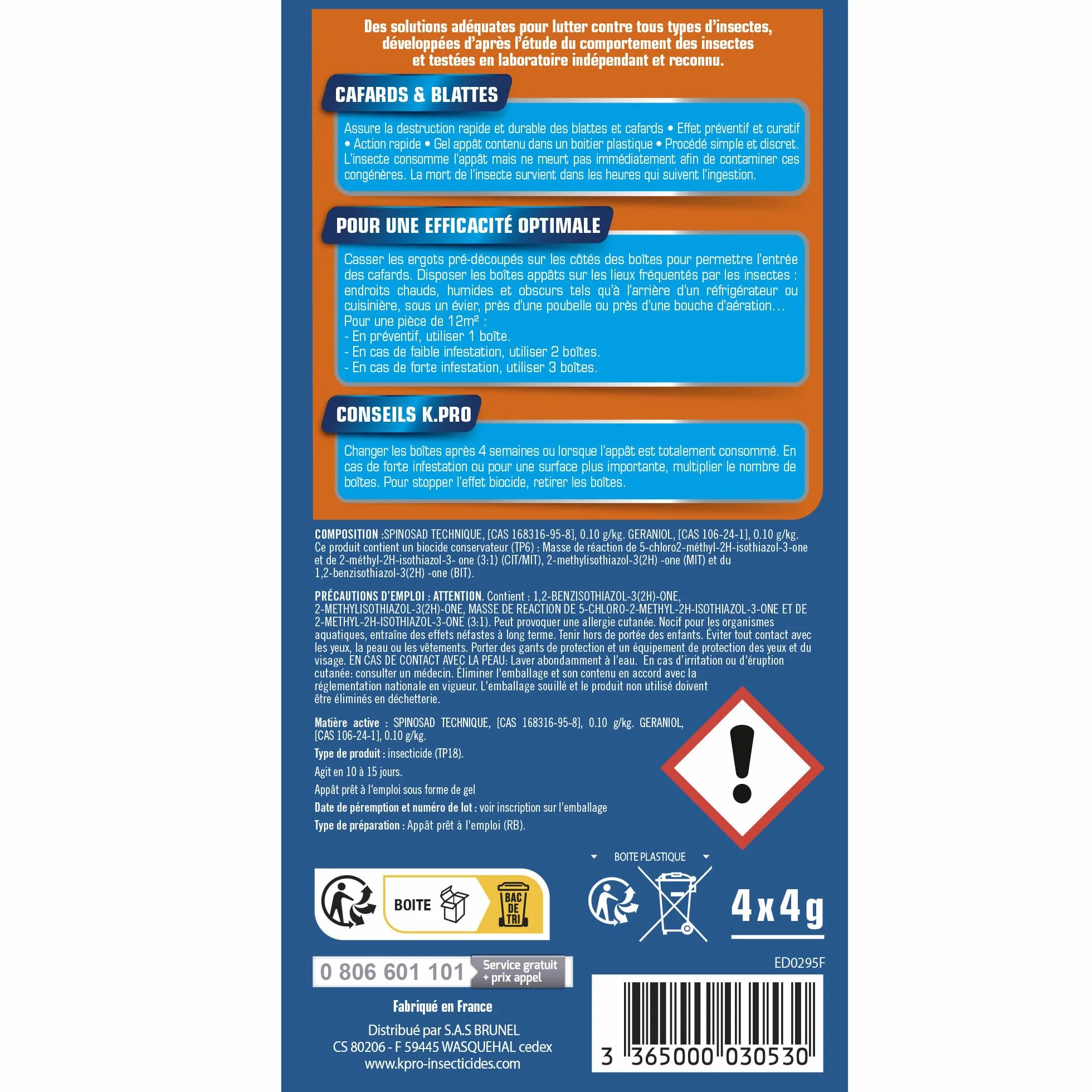 K.PRO Expert Boîtes à Appât Cafards et Blattes 4 pièces Action Radicale Propre Discret
