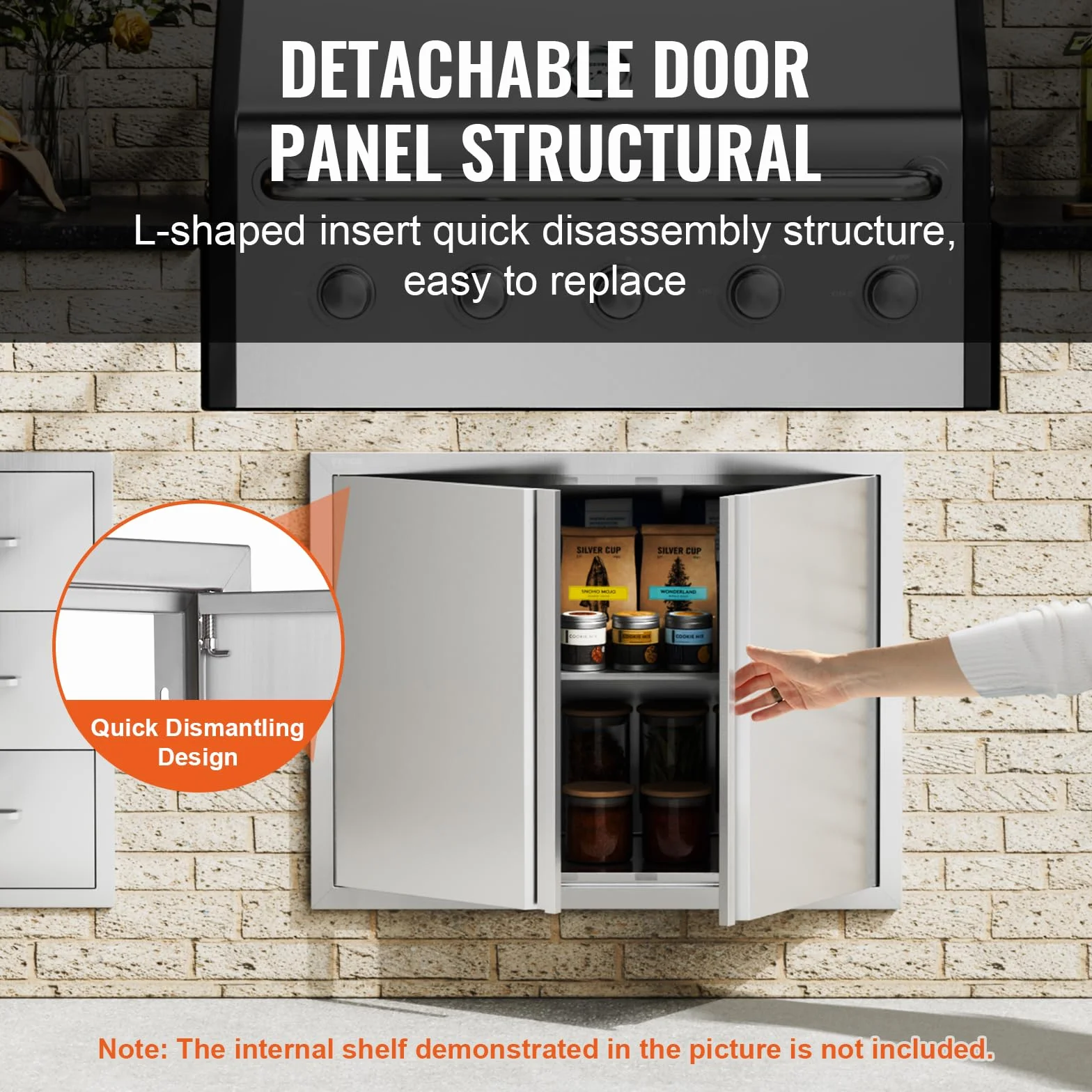 VEVOR Porte d'Accès pour Barbecue Double 787x609x45 mm Inox Encastrée Poignée Îlot de Barbecue