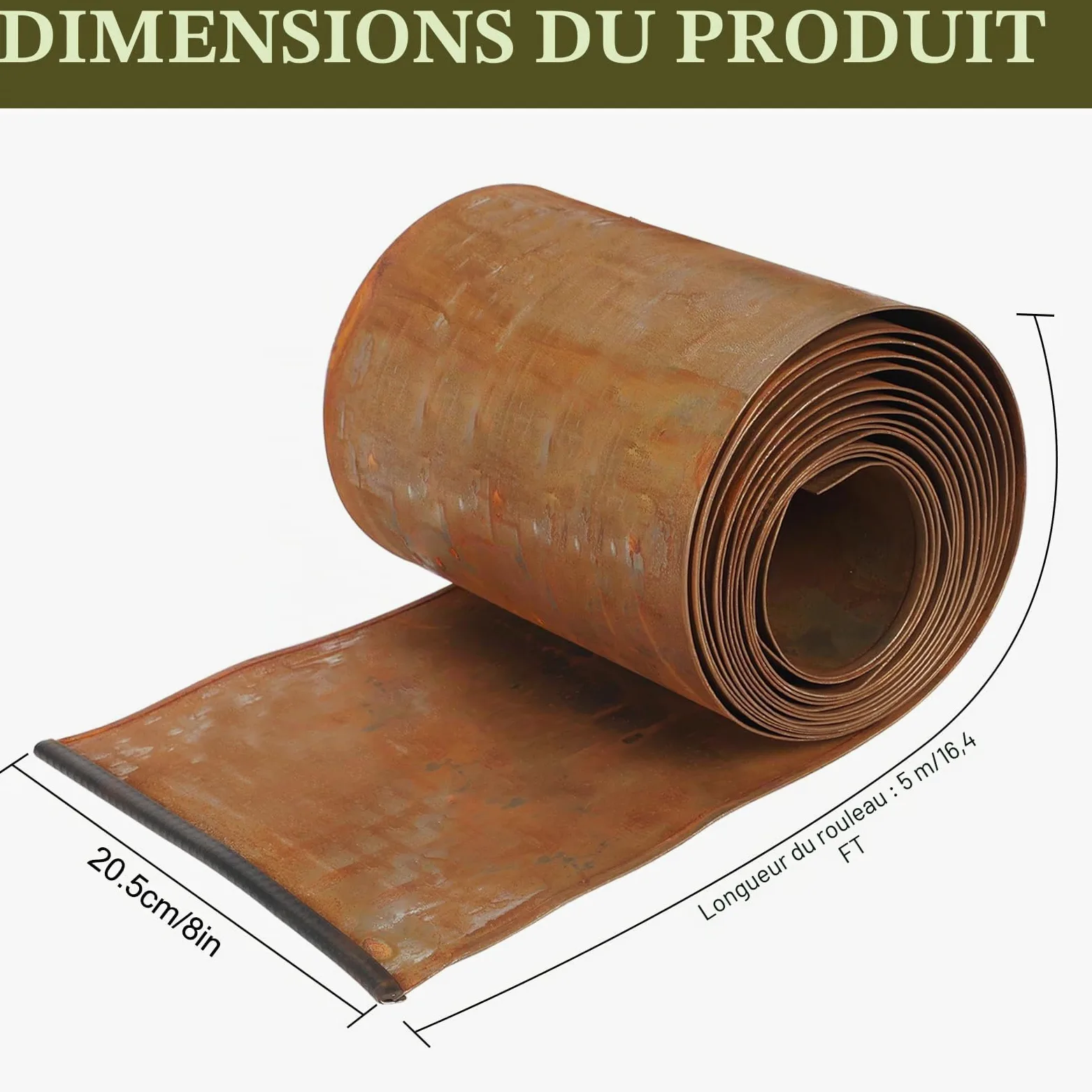 Bordure de pelouse en acier Corten 5 m x 20 cm - Bordure de parterre en métal aspect rouille - Bordure de pelouse flexible - Avec 1 paire de gants - Pour délimiter les parterres de fleurs, les allées