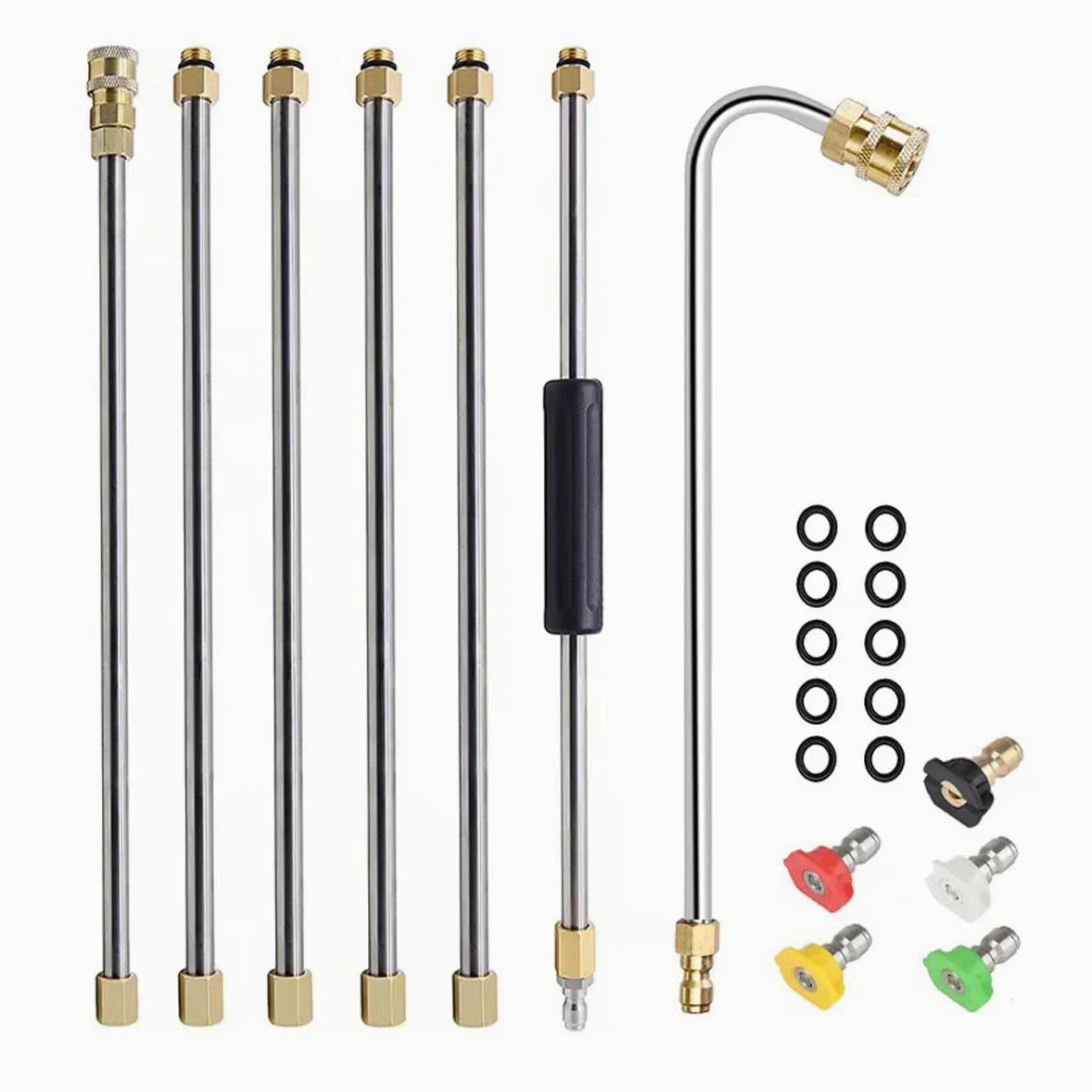 Rallonge pour nettoyeur haute pression, Ynzeyx 4000PSI Outil de nettoyage de gouttière Lance de nettoyage de toit Tige d'extension avec 5 embouts de buse, connexion rapide 1/4"