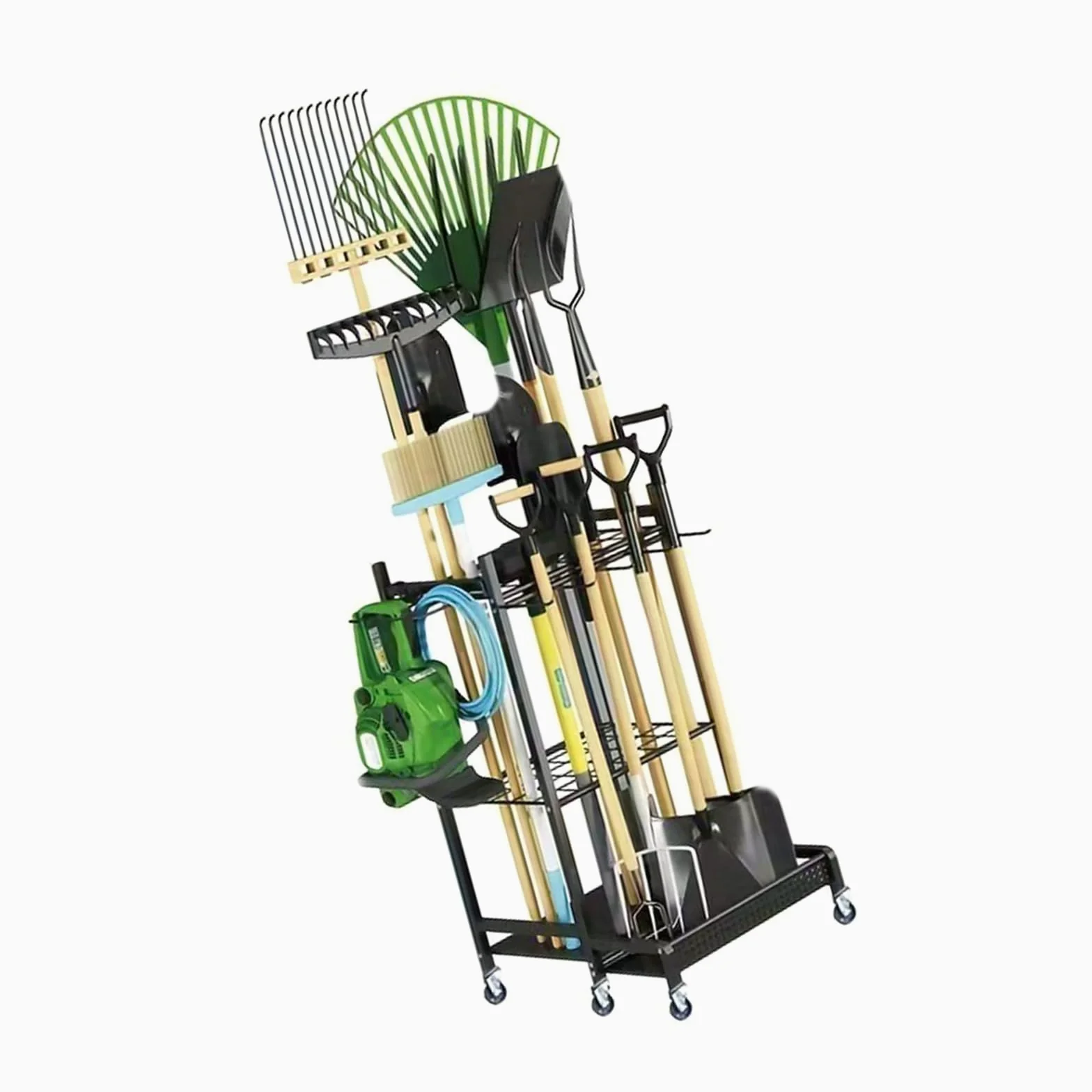 Porte-outils de jardin avec mouvement fluide, idéal pour ranger pelles, râteaux et accessoires de jardin, chariot à outils de jardin robuste