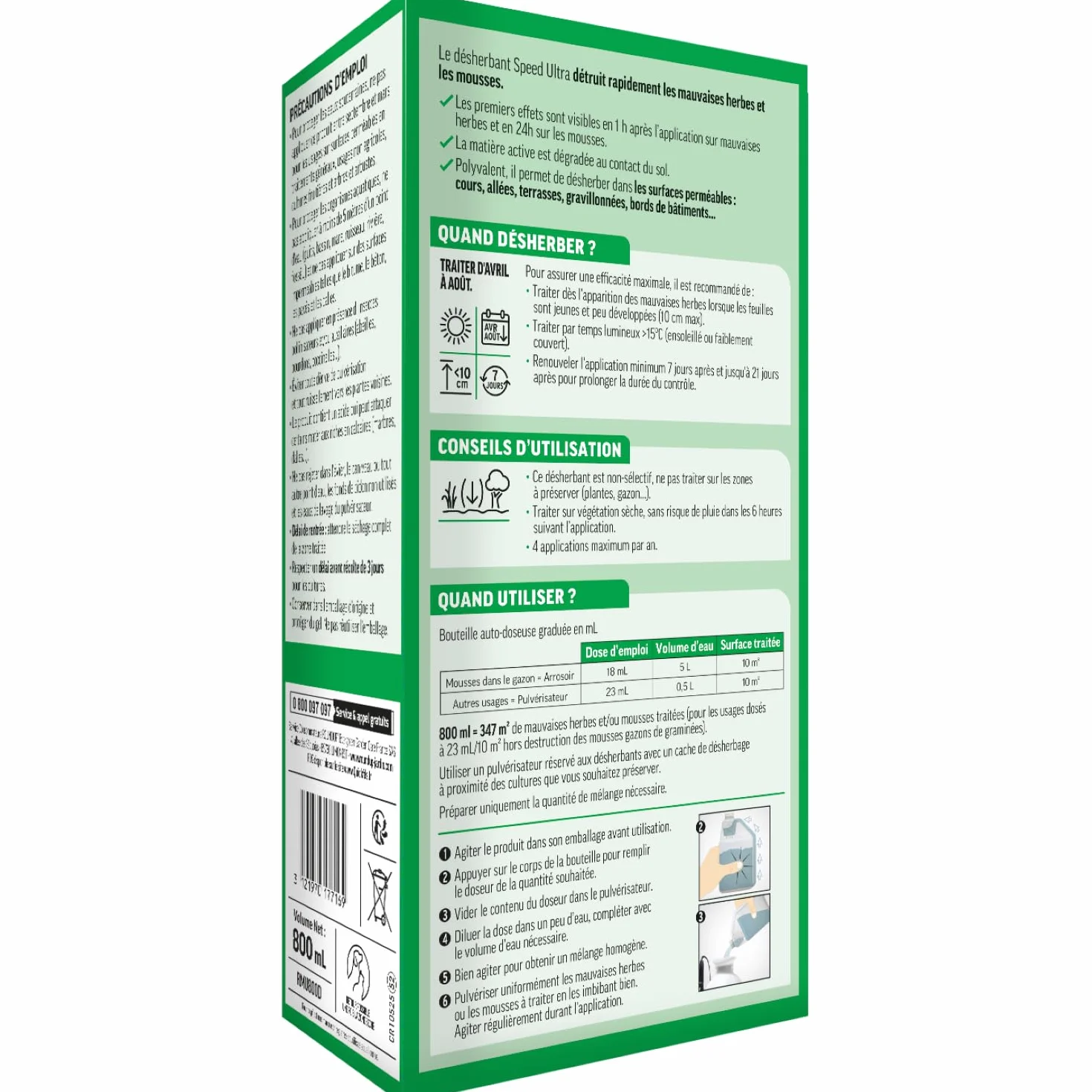 ROUNDUP Désherbant Concentré 800ml 2-en-1 Mauvaises Herbes Mousses 347m²