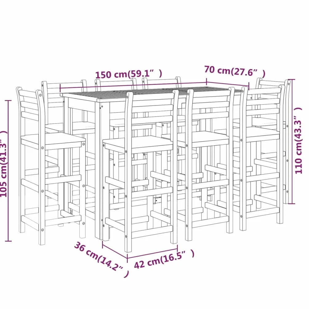 Ensemble de bar de jardin 9 pcs Bois d acacia solide