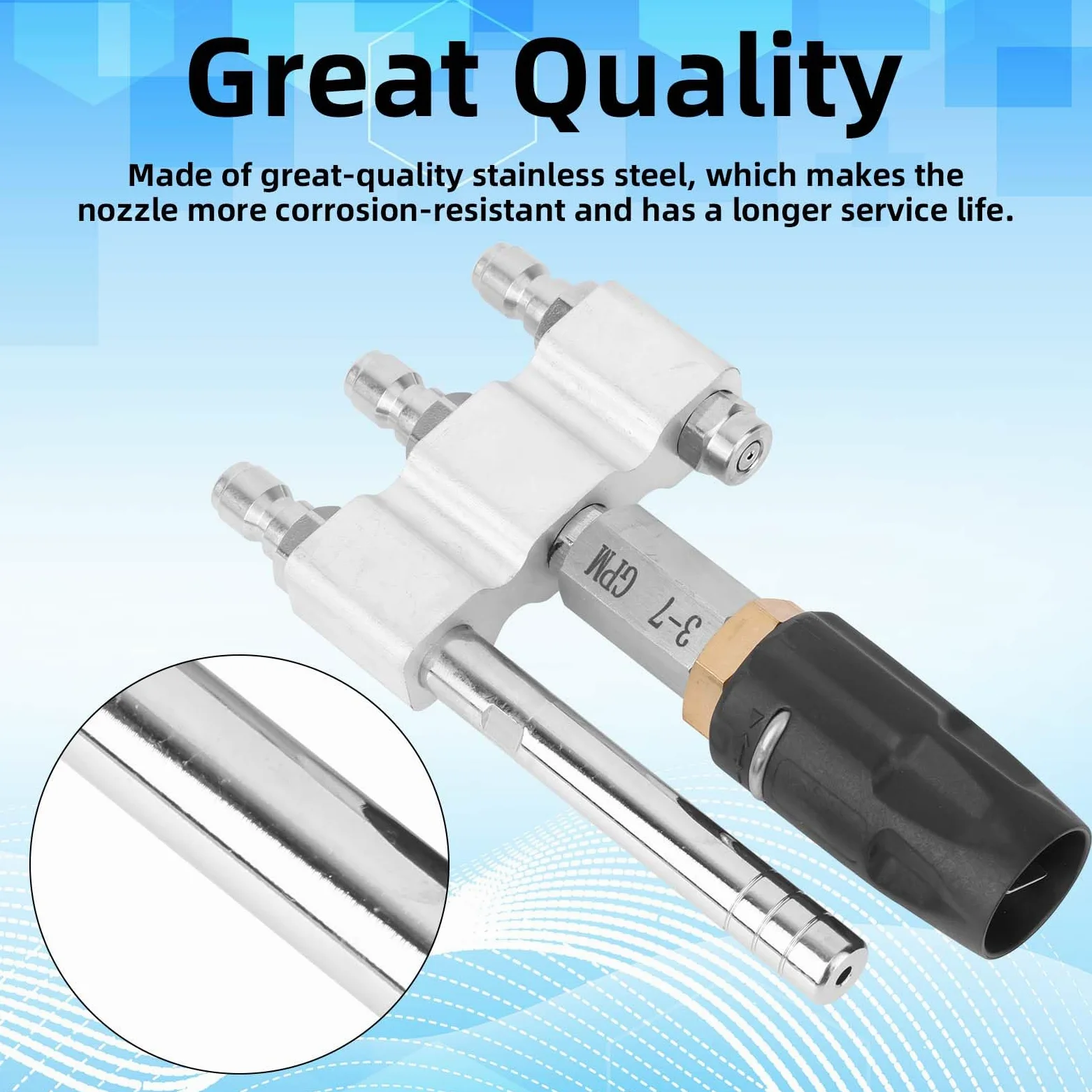 Buse 3 en 1 à Embout Rotatif M5, Buse Lavage Doux Aval avec Raccord Rapide 1/4" Débit 3 à 7 GPM Réglable Nozzle Nettoyeur Haute Pression Jet X pour le Lavage Toits Véhicules Jardin