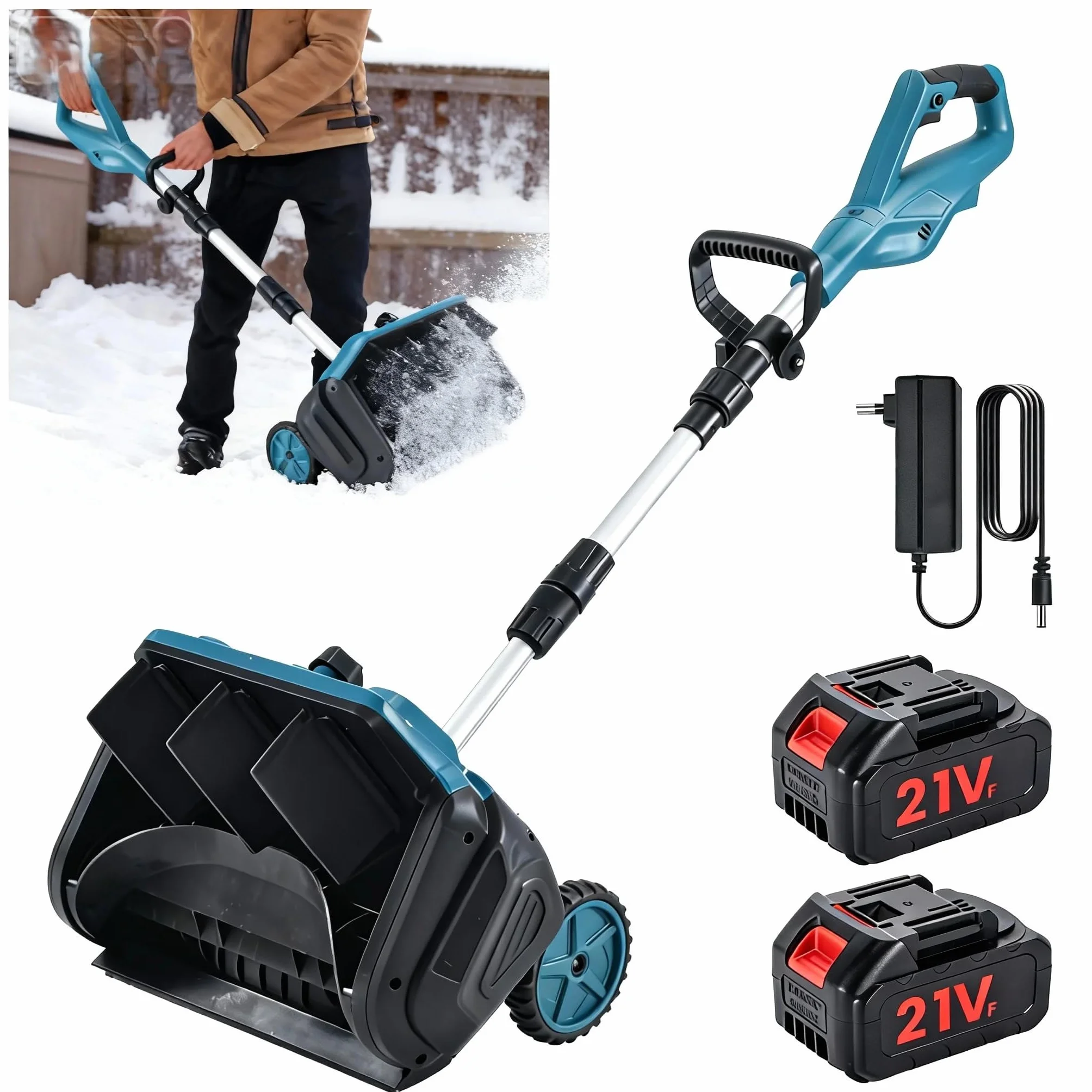 Souffleuse à Neige électrique sans Fil 2 Batteries Distance Éjection 6M Pliable Tige Télescopique Déneigeuse Jardin Cour