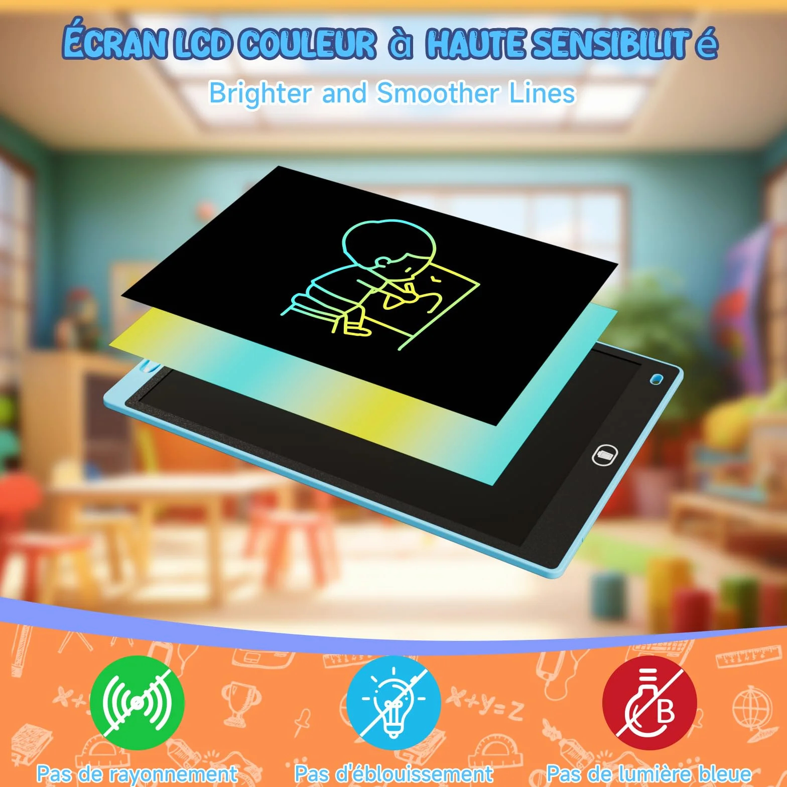 Tablette d'écriture LCD 12 Pouces Lot de 3 - Ardoise Magique Enfant avec Écran Sensible Pression & Couleurs Arc-en-Ciel