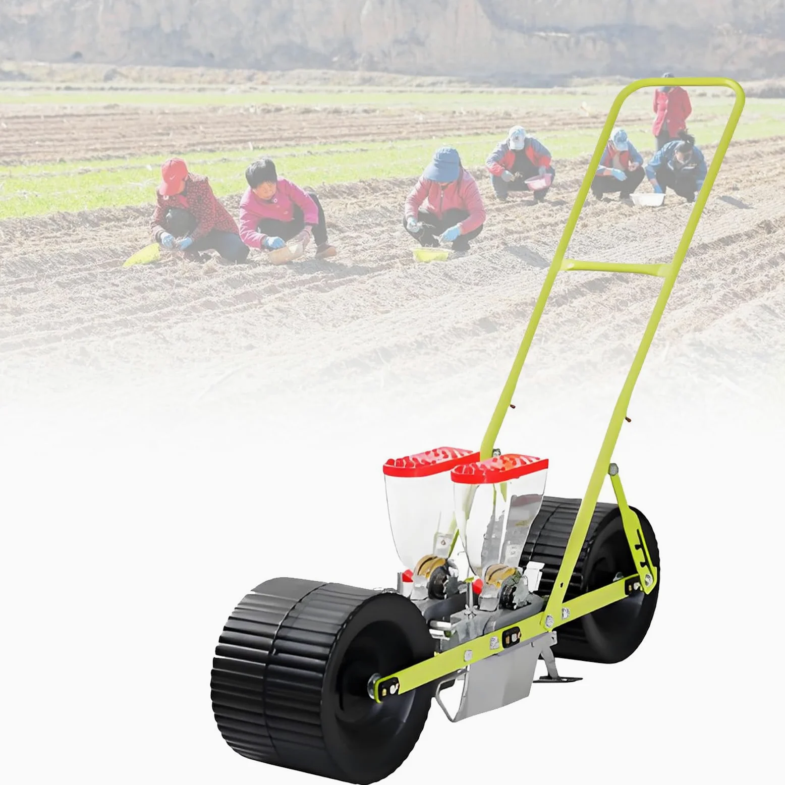 Semoir de précision Manuel (1 à 6 Rangs) — Machine à semer pour arachides, maïs et Haricots — Épandeur de graines pour Jardin, idéal pour Les plantations en terrasses et sur Les coteaux. 2Row
