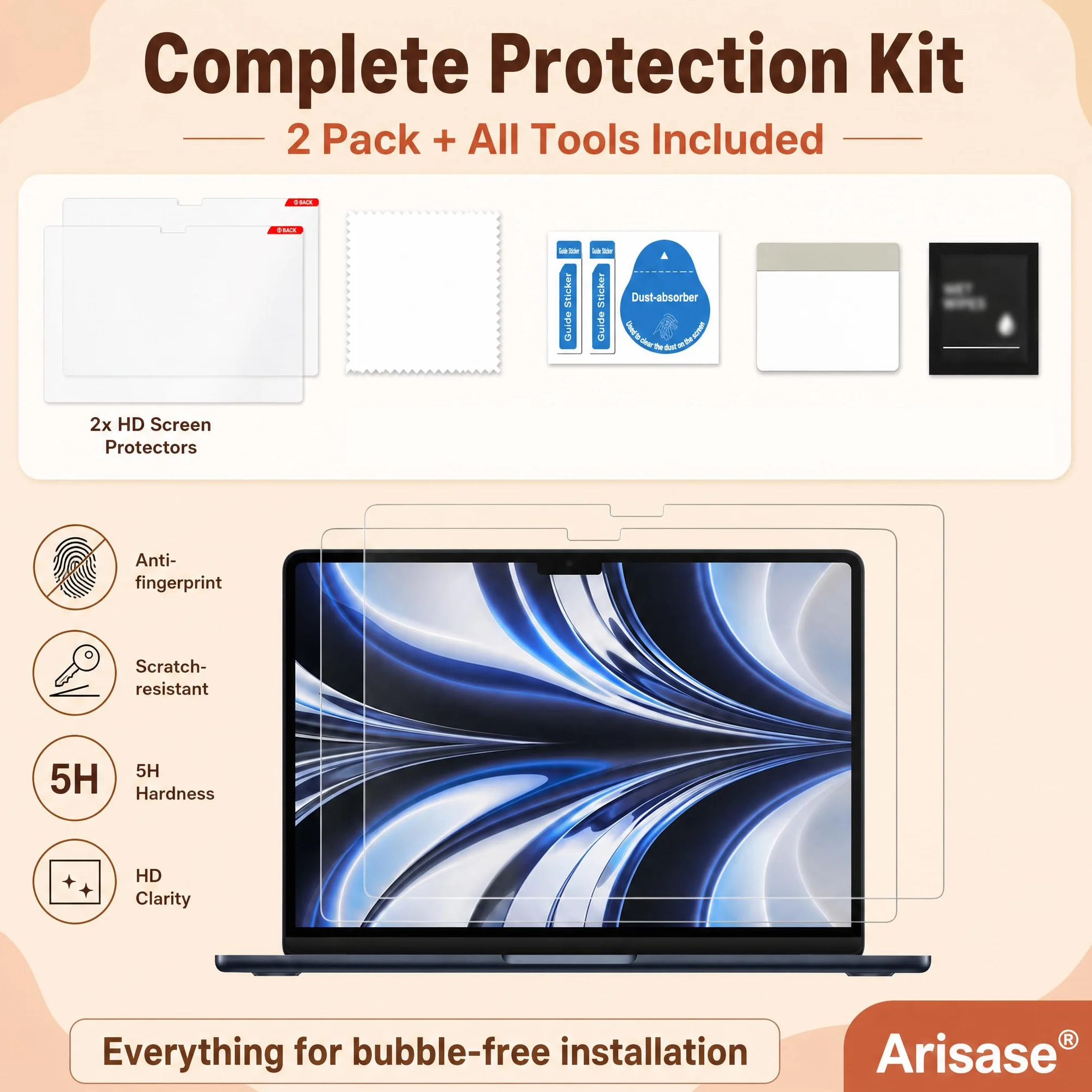 Lot de 2 films protecteurs d'écran HD pour MacBook Air 13,6 pouces M2 2022 A2681