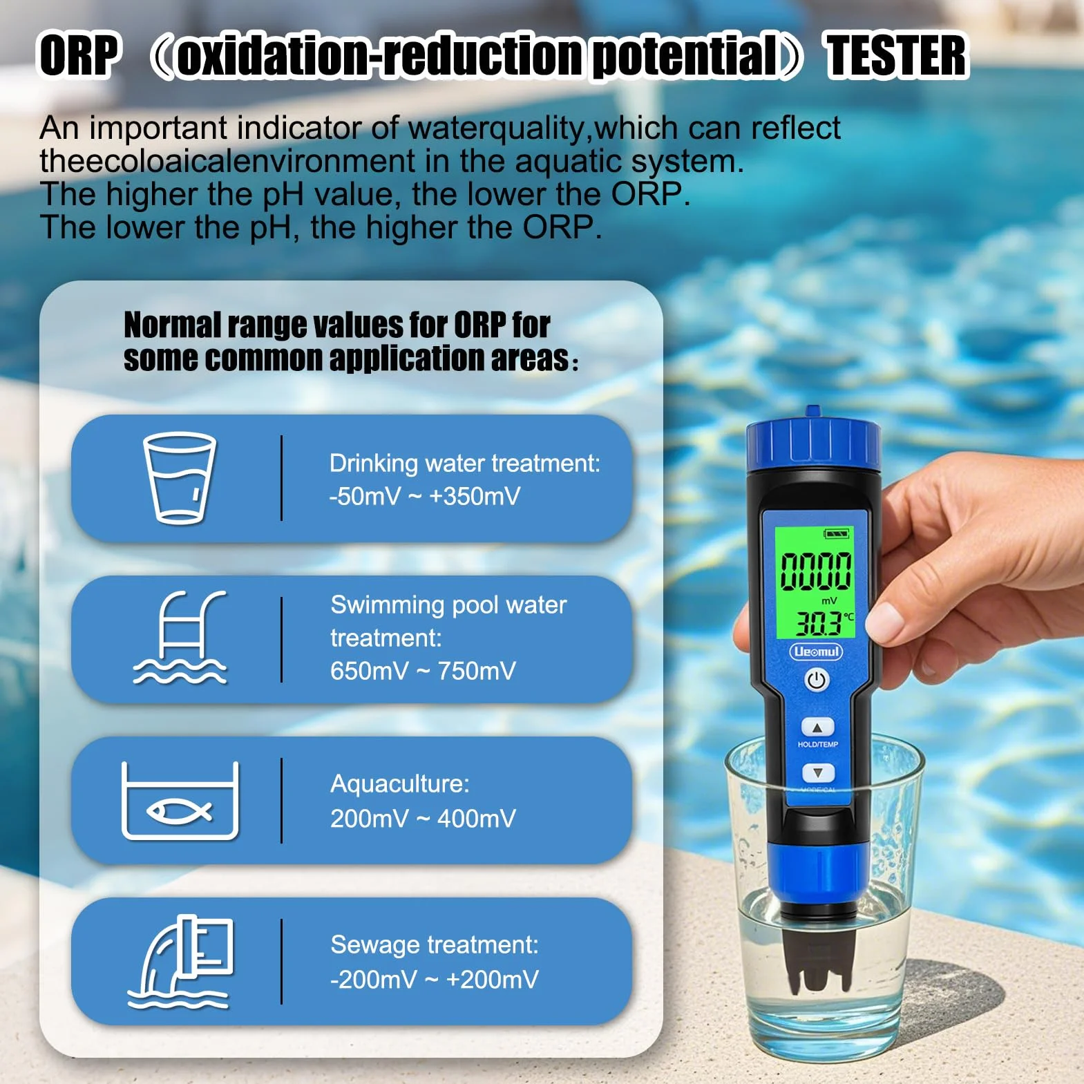 PH Mètre 7-en-1, Testeur PH TDS EC SALT ORP S.G Température, professionnel Tester Qualité Eau de 0.01 pH haute précision pour Piscine, Aquarium, Eau potable, Hydroponie