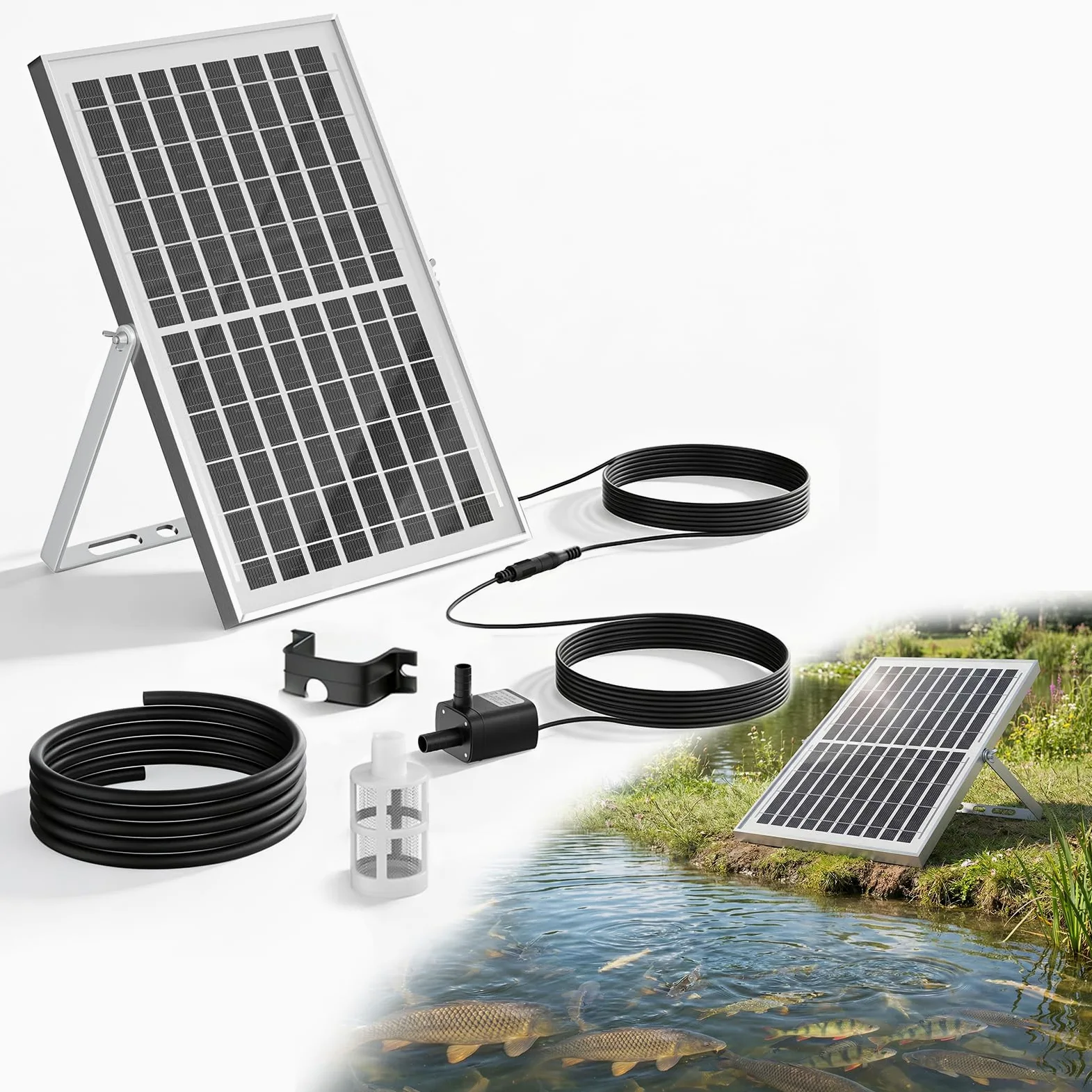 Aérateur de bassin - Pompe à oxygène solaire - 9V10W Pompe à air Solaire pour Aquarium - pour la Circulation de l'eau dans Le Jardin, pêche, hydroponique