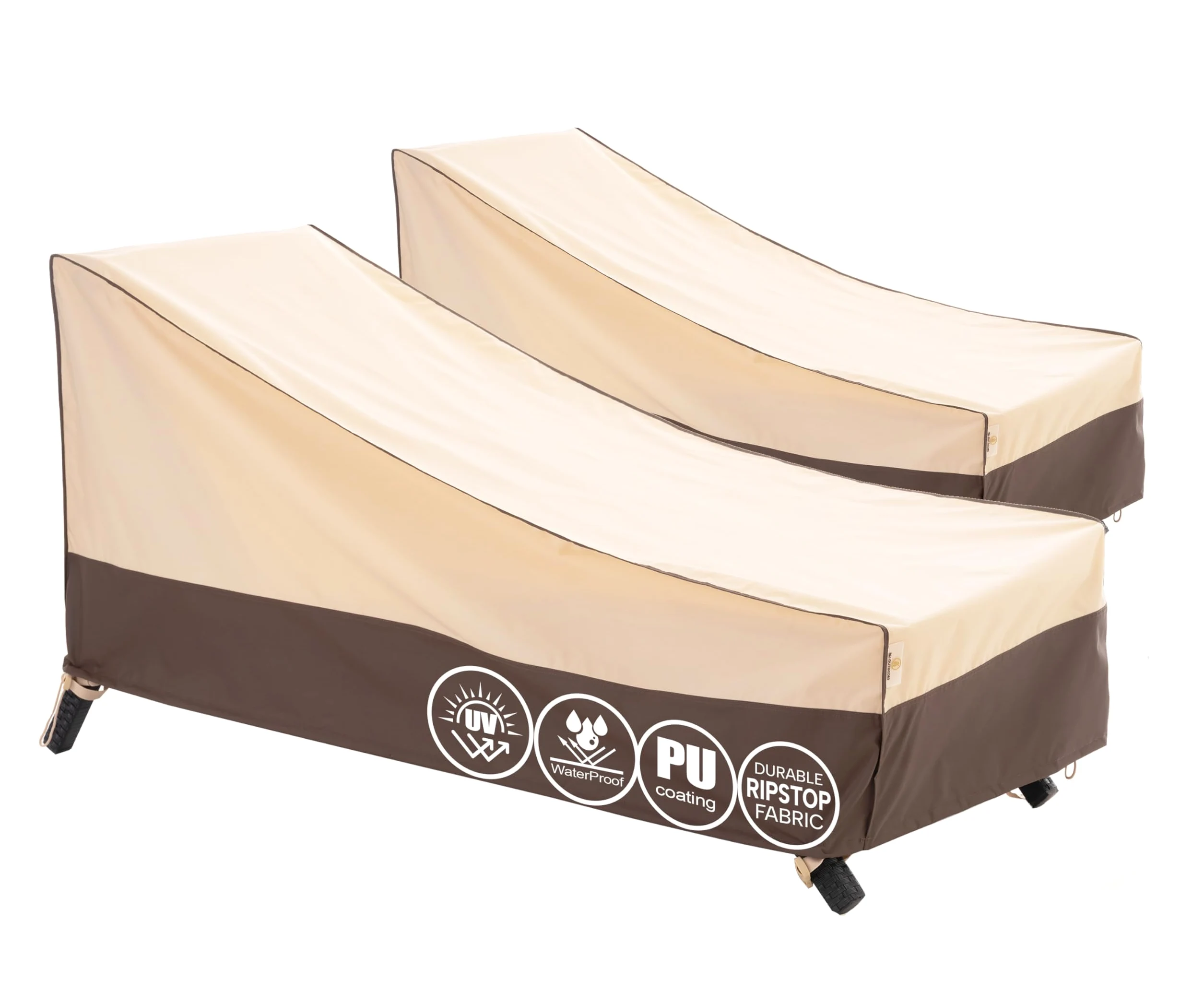 F&J Outdoors Housse pour chaises de jardin Imperméable 201x76x35.5/76cm | Lot de 2 beige; bâche durable pour plage, piscine et terrasse, contre soleil, pluie, poussière et saleté saisonnière