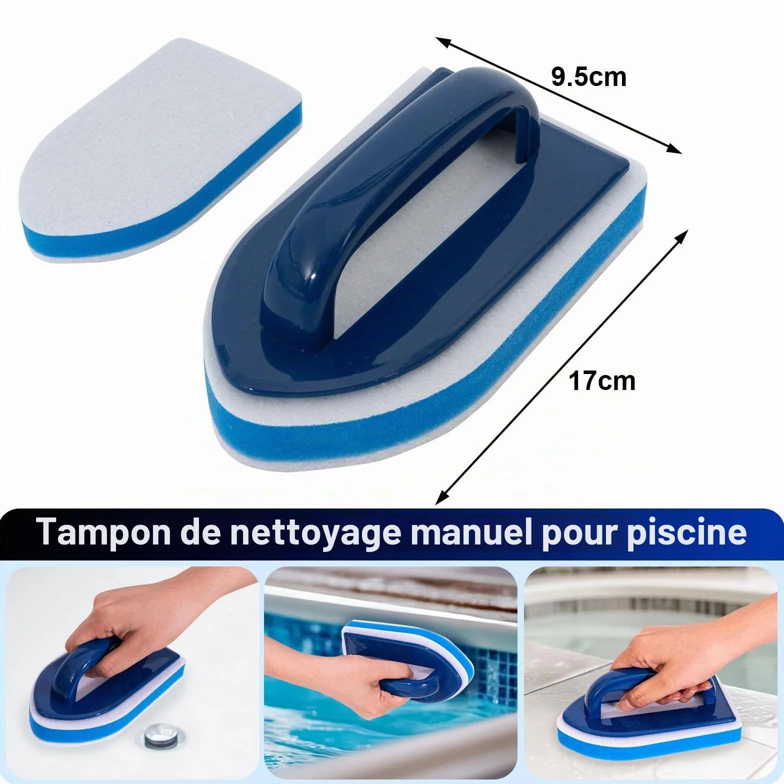 POOLAZA Kit de Nettoyage pour Piscine, Skimmer et Brosses avec Poignée Antidérapante, Pôles en Aluminium 91.5cm