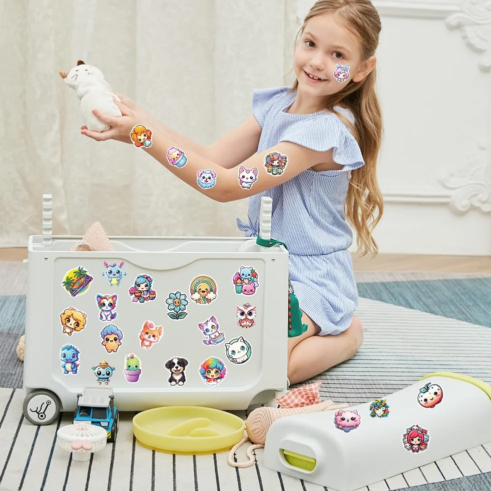 Autocollant Kawaii 100 Pièces Stickers Vinyle Étanche Enfant Animaux Drôles pour Bouteille Ordinateur Skate