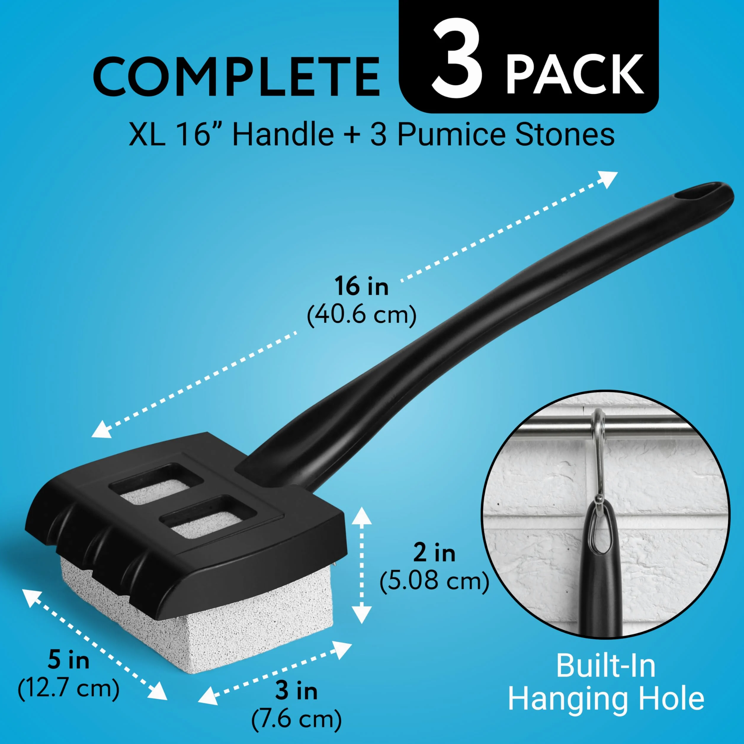 Grattoir de nettoyage pour pierre ponce avec poignée XL et 3 briques de gril – Bloc de nettoyage robuste pour grills plats ou râpés – Pierre ponce pour nettoyage de barbecue