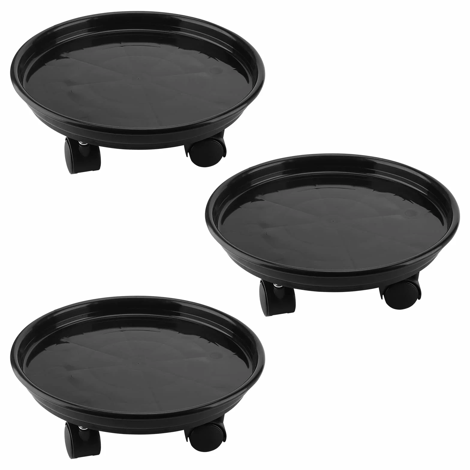 Lot de 3 Supports de Plantes à roulettes 30 cm - Chariot Mobile pour Plantes Intérieur Extérieur - Charge 50 kg - Noir