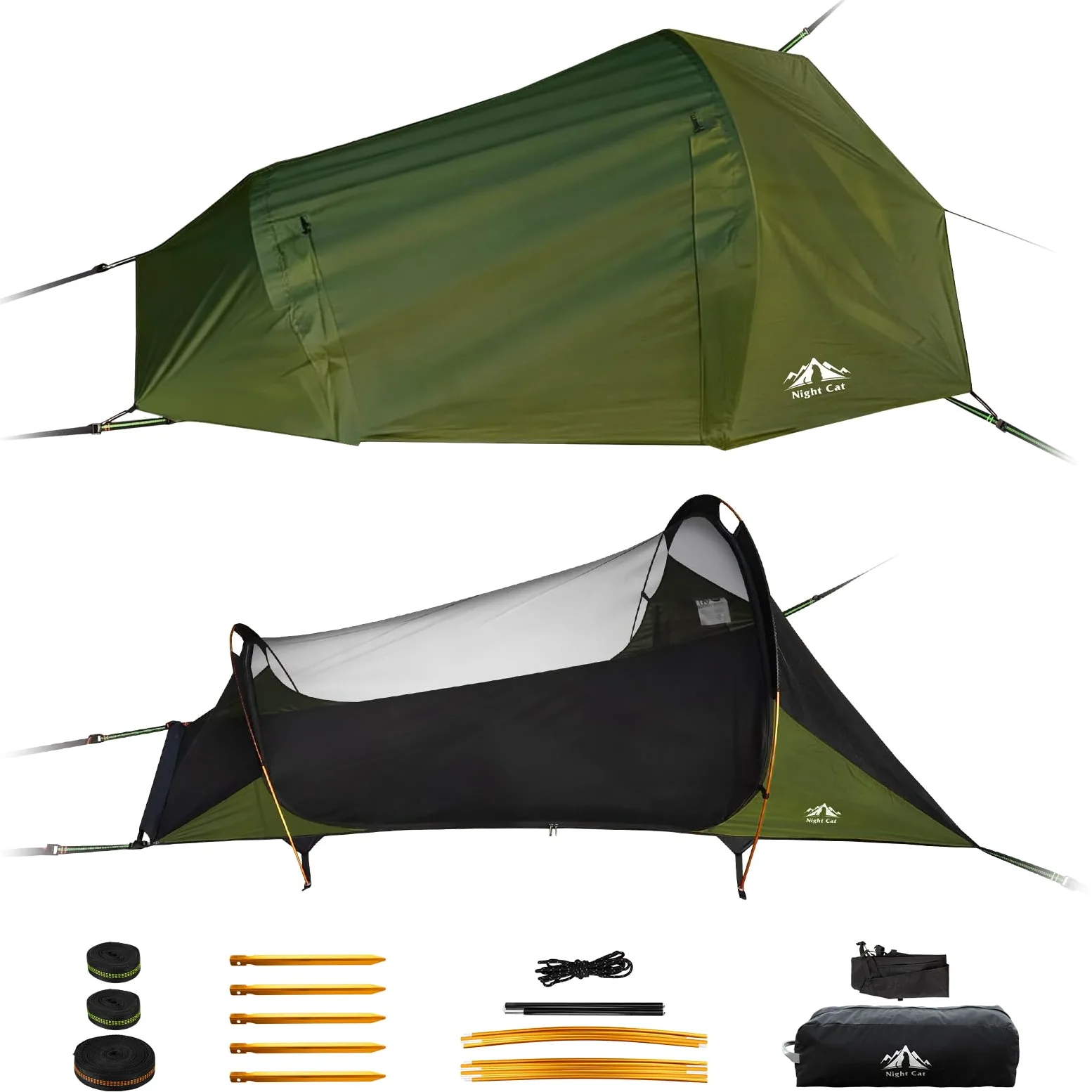 Night Cat Camping Hamac Tente: 1 Personne Fond Plat Hamac avec Moustiquire imperméable pour Bivouac Randonnée Jardin