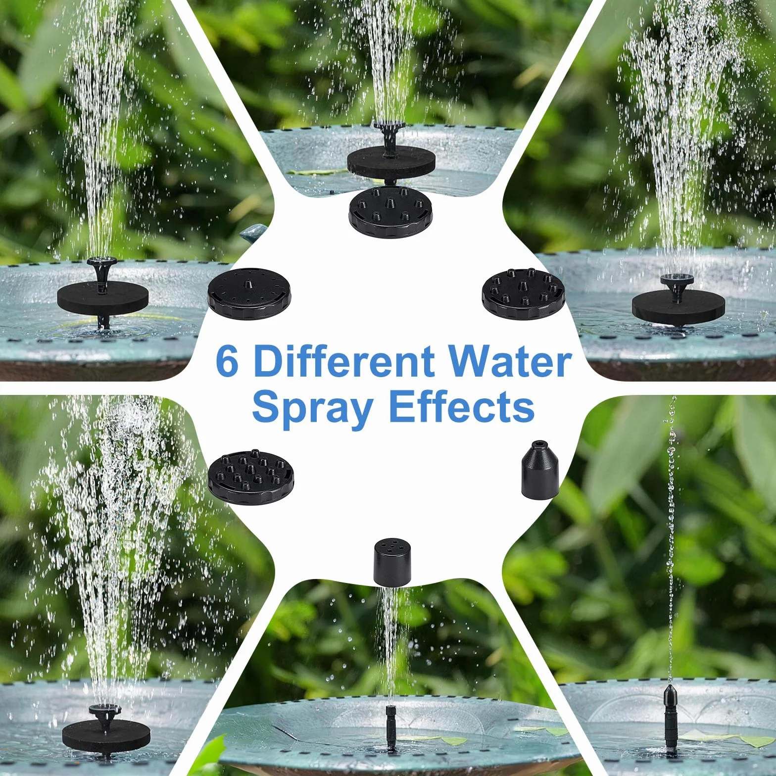 Pompe Solaire Bassin 2.5W Fontaine Solaire Extérieure Jardin 6 Buses 6 Modes
