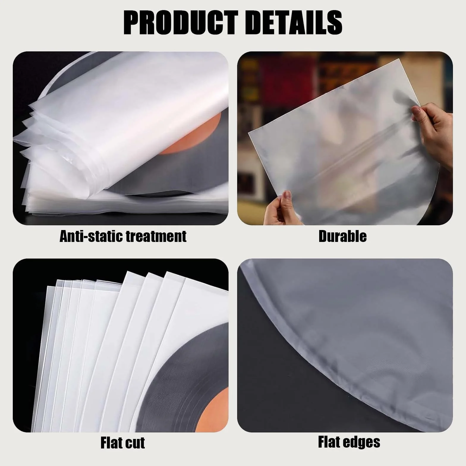 Pochette Vinyle 33 Tours 50 pièces Intérieures Transparentes Antistatique pour Disques 12"