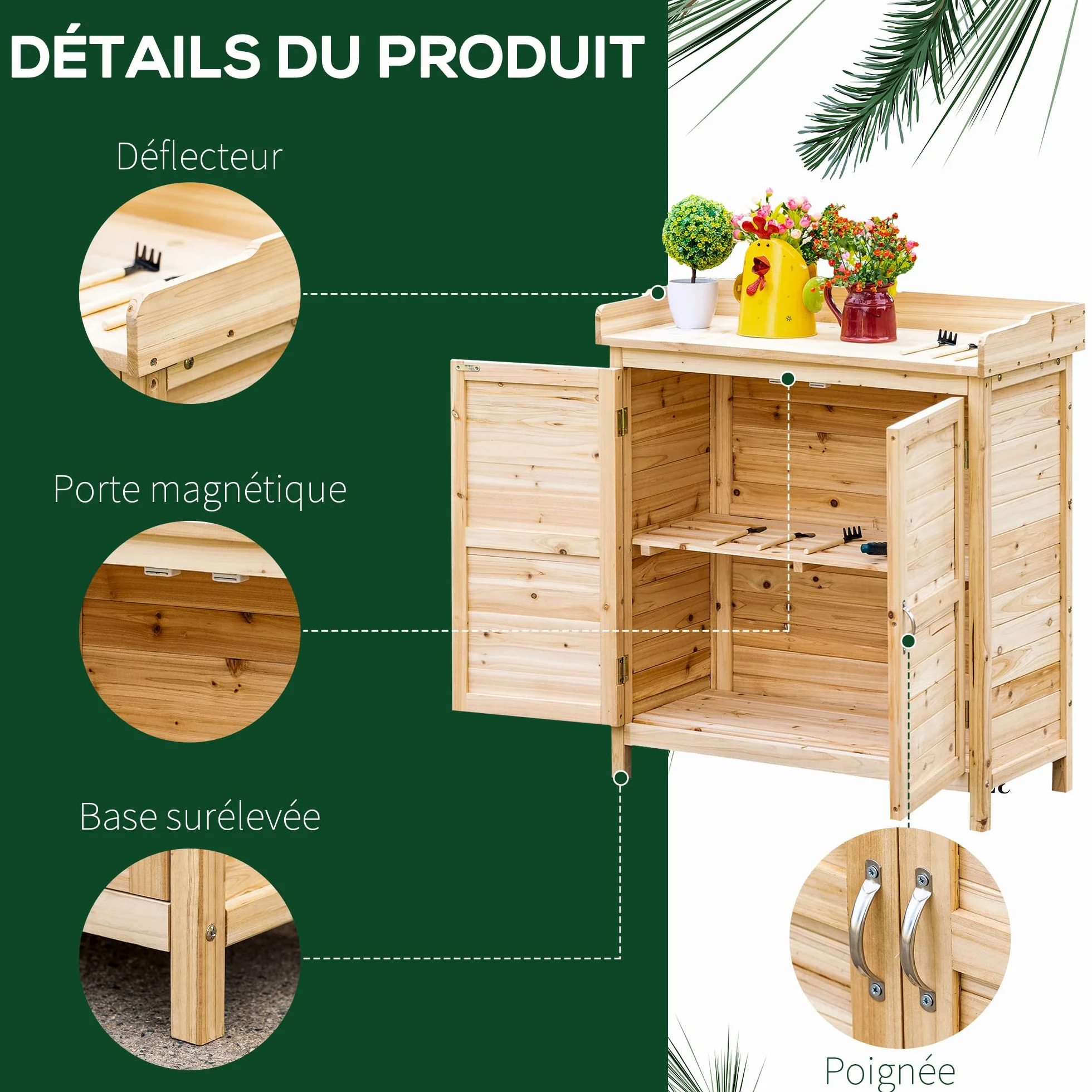 Outsunny Armoire de Jardin en Bois Massif Sapin 83x40x92 cm Double Porte