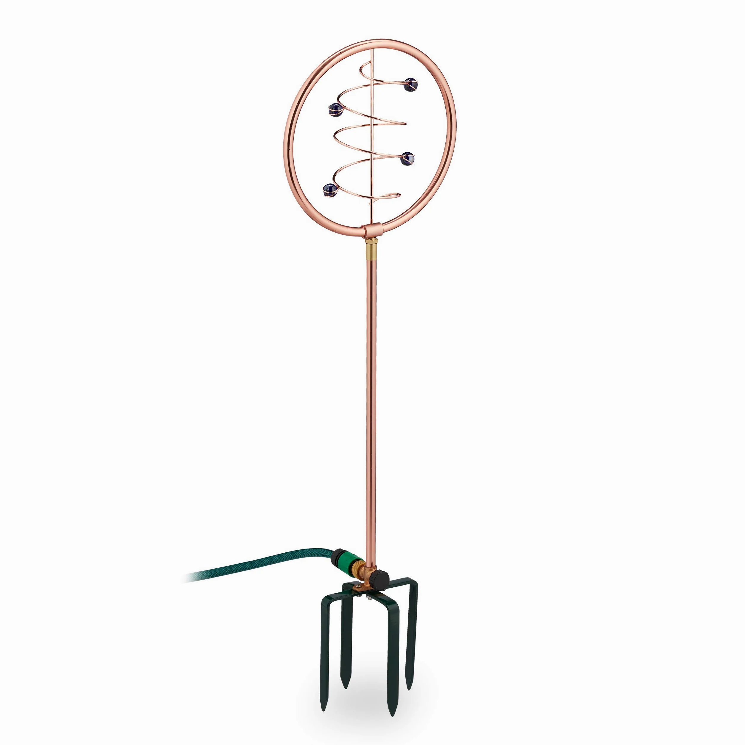 Relaxdays Arroseur de Jardin, Jeu d’Eau de pelouse, Design en Spirale, avec Piquet, 2 en 1, déco, cuivré-Vert