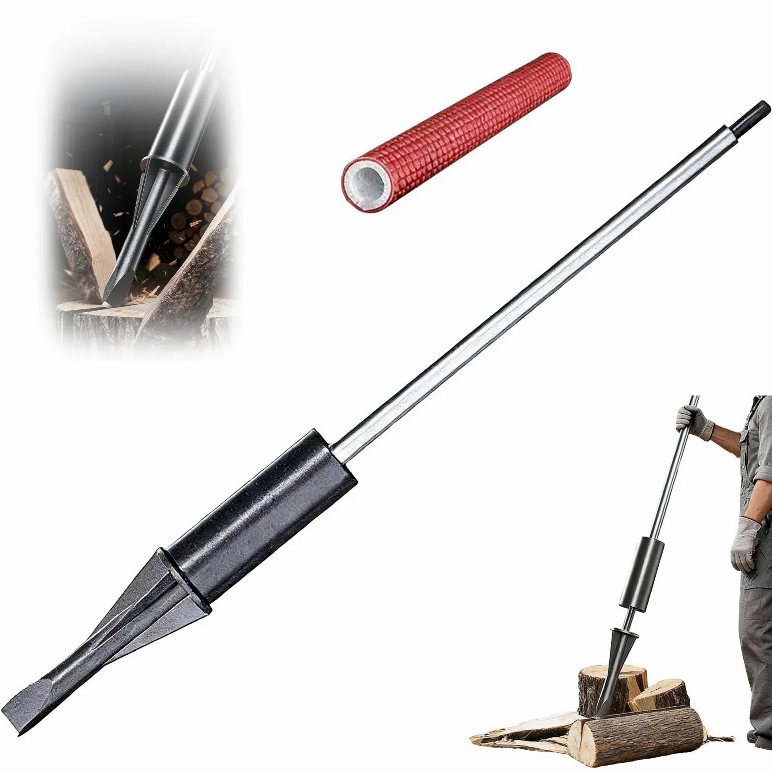 Outil de fendage de bois robuste pour cheminée et feu de camp, fendeuse de bûches portable avec poignée antidérapante, fendeuse manuelle à inertie pour une utilisation en extérieur