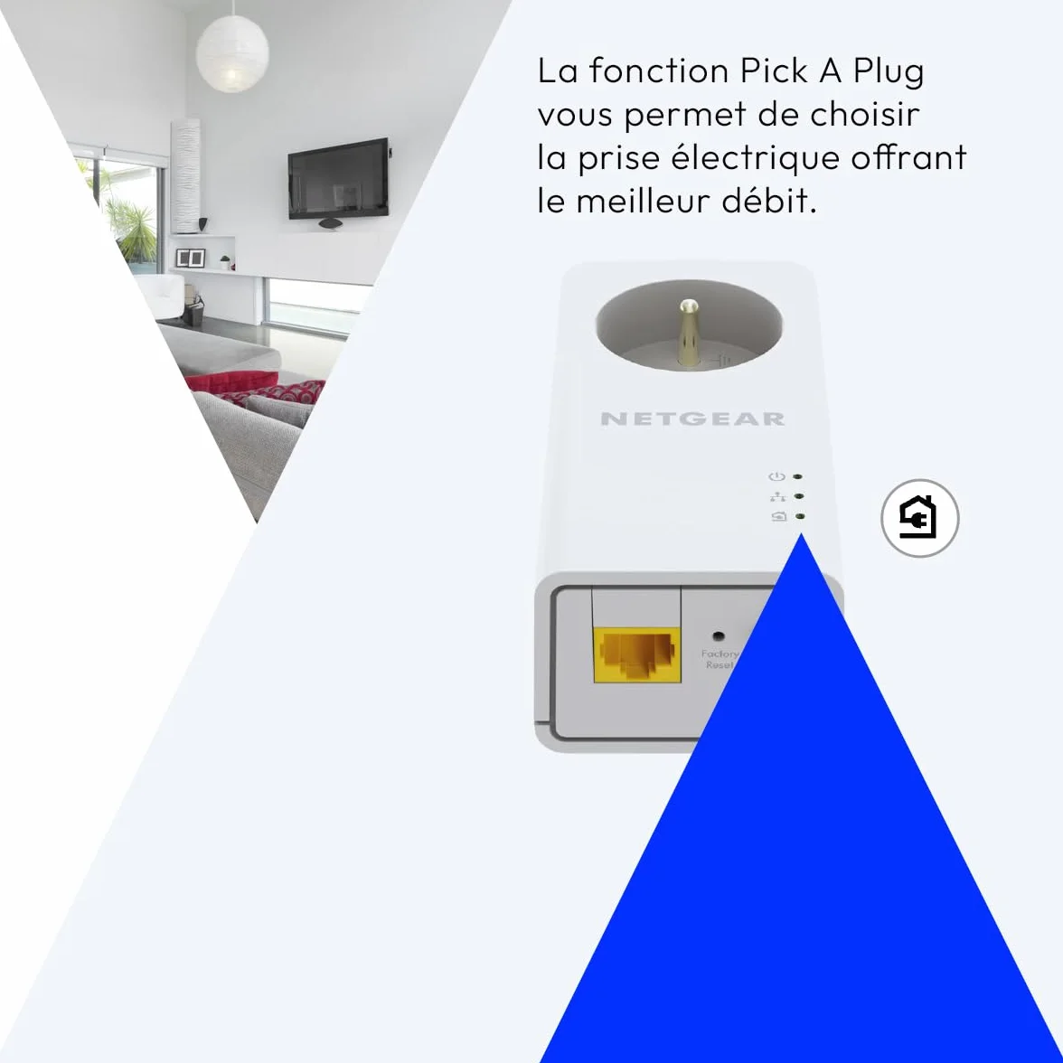 NETGEAR PLP1000-100FRS Pack de 2 prises CPL 1000 Mbps avec Prise filtrée 1 Port Ethernet