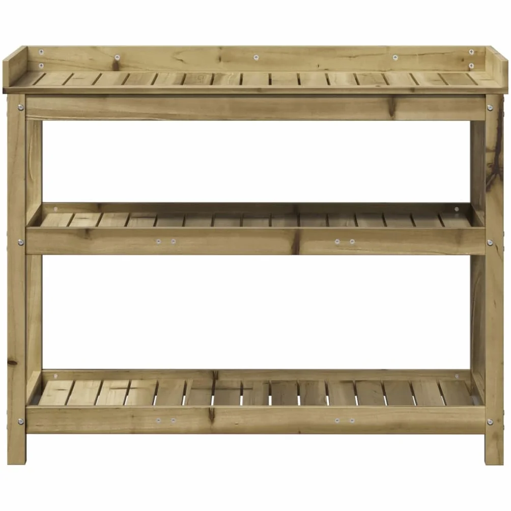 Table de rempotage en bois massif pin 108x45x86,5 cm avec étagères