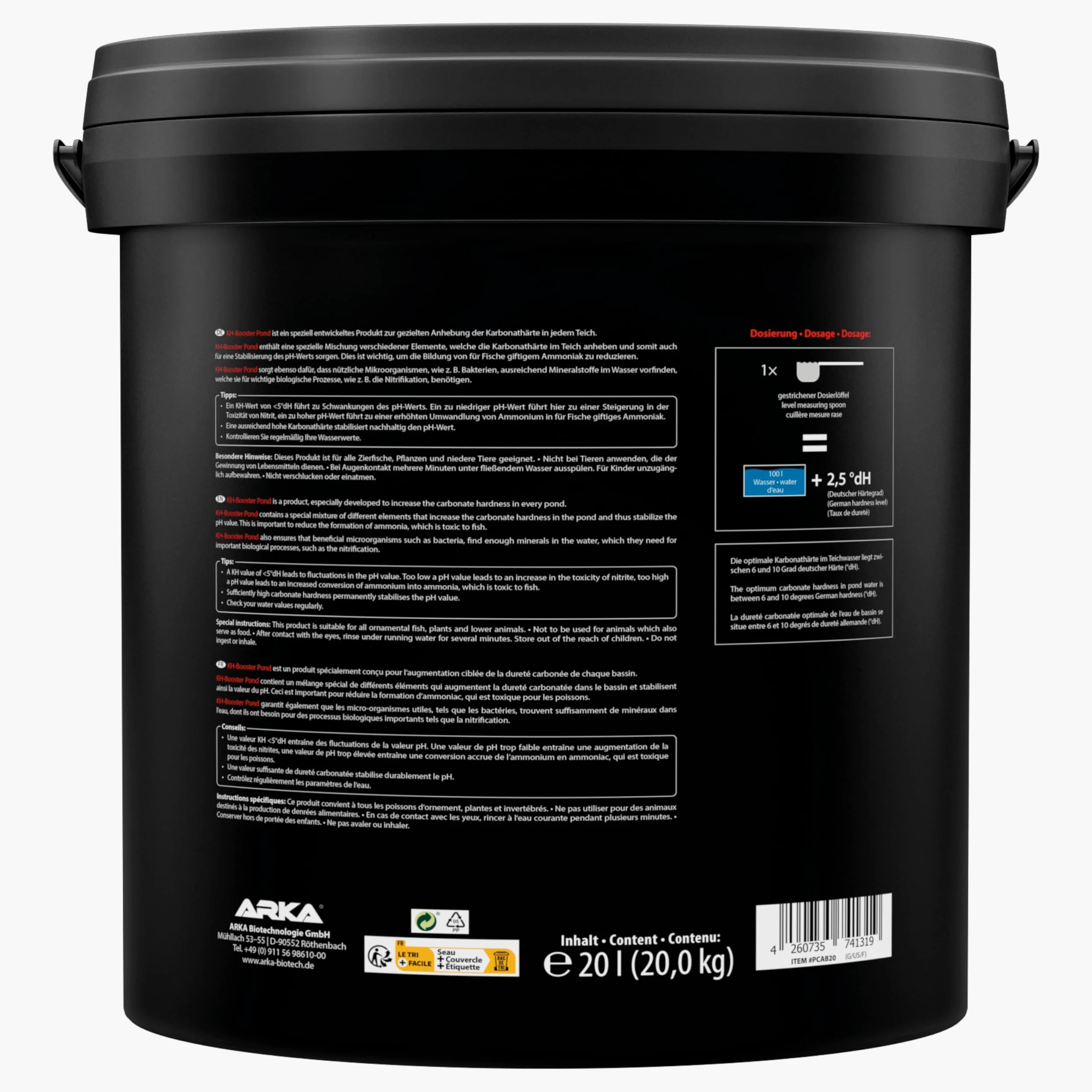 ARKA Pond KH Booster - 20kg - Augmente efficacement la dureté carbonatée des bassins, favorise Un écosystème sain et stabilise Les valeurs de pH.