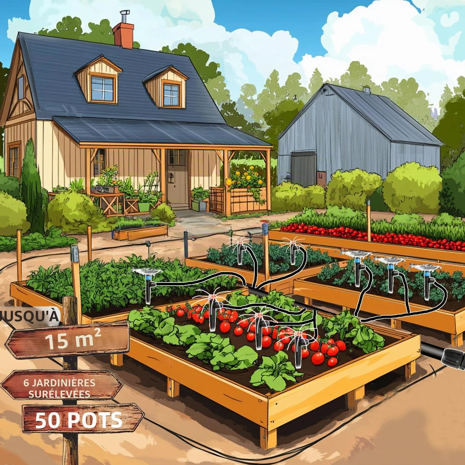 Système d'irrigation goutte à goutte de 71 m avec minuterie pour kit de jardin, équipement d'irrigation automatique, raccords de verrouillage, micro goutte à goutte, pulvérisateur ventilateur à 360