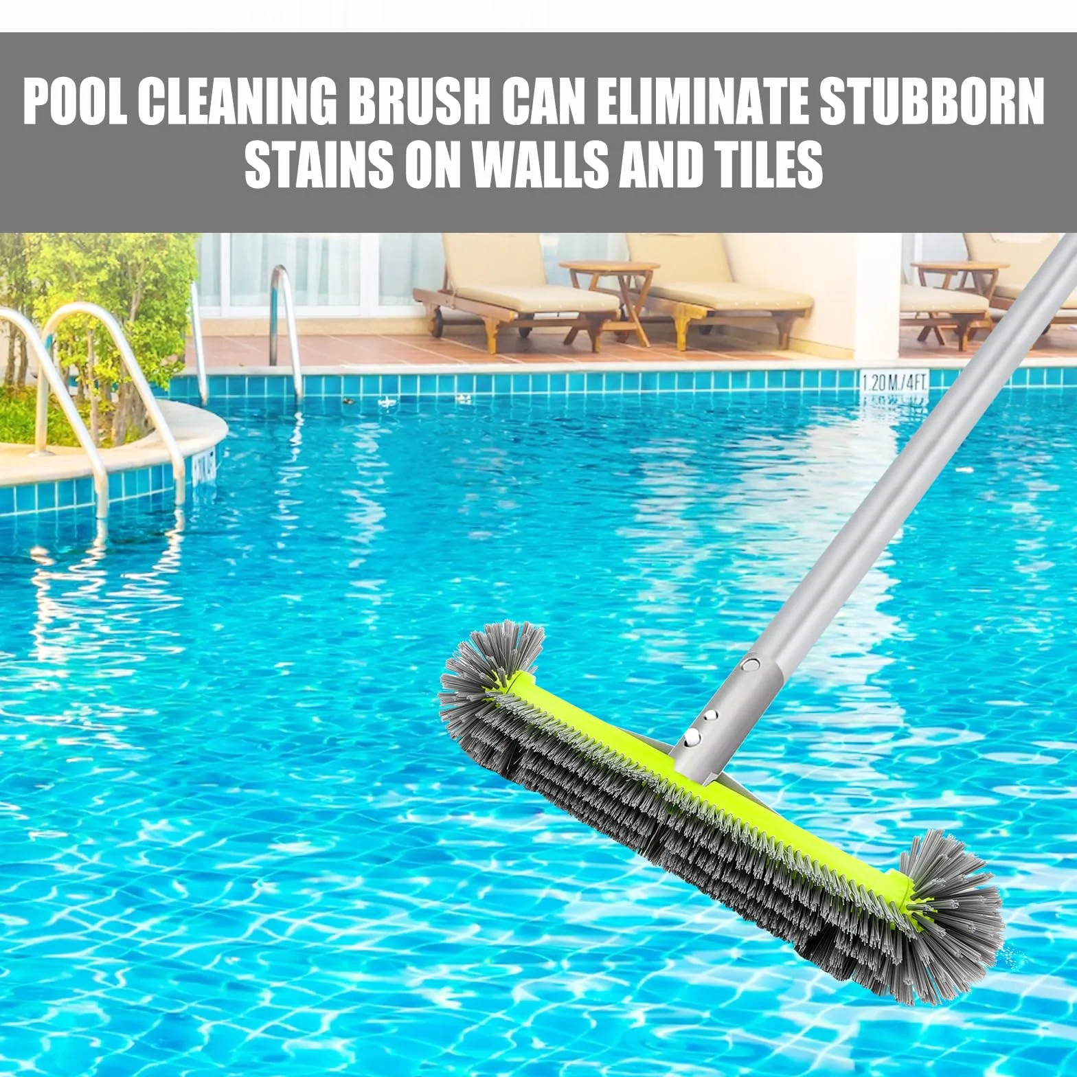 Brosse de nettoyage pour piscine 43 cm Poils avant Clip EZ Poignée aluminium