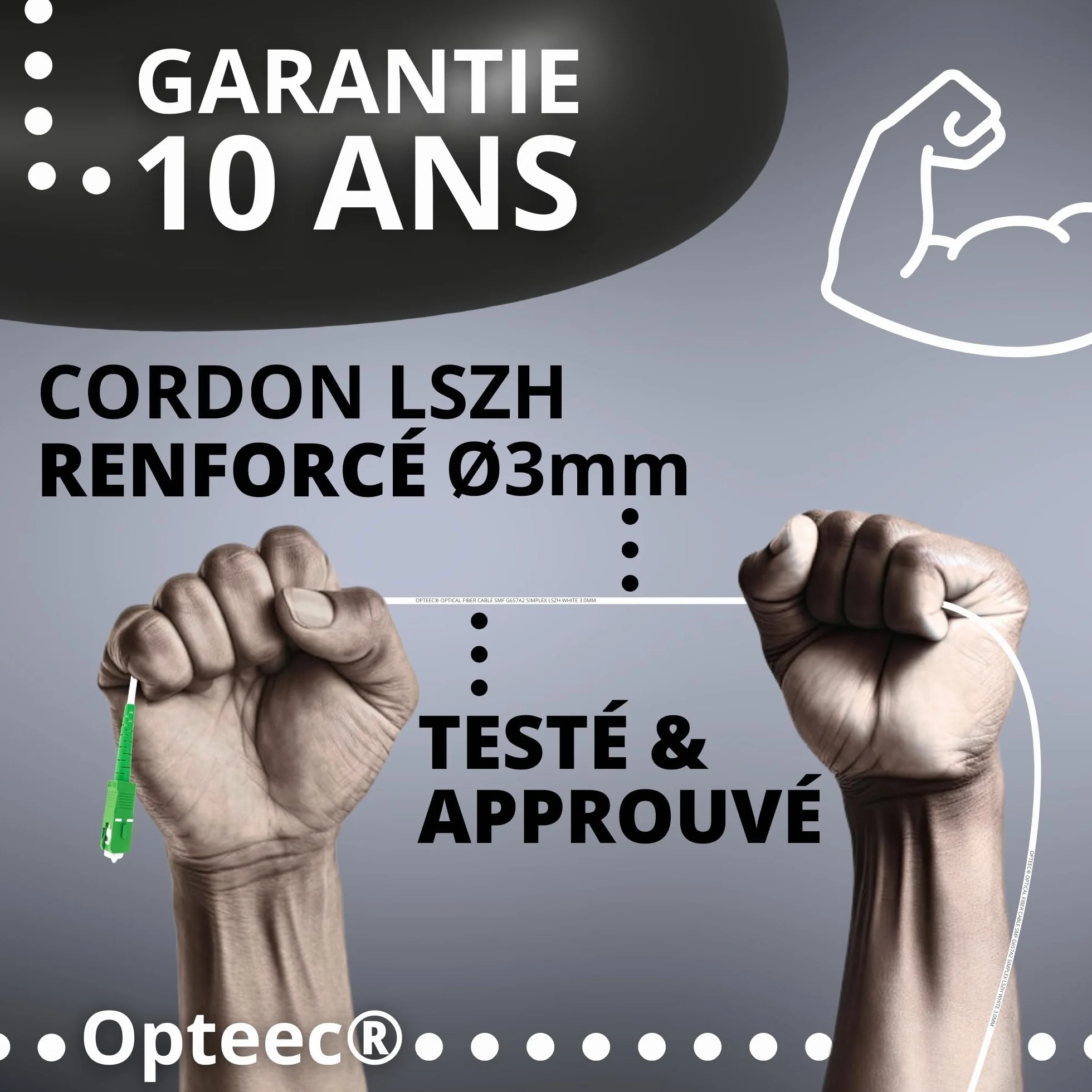 Câble Fibre Optique Blindé 5M SC-APC à SC-APC Renforcé Simplex Monomode Blanc