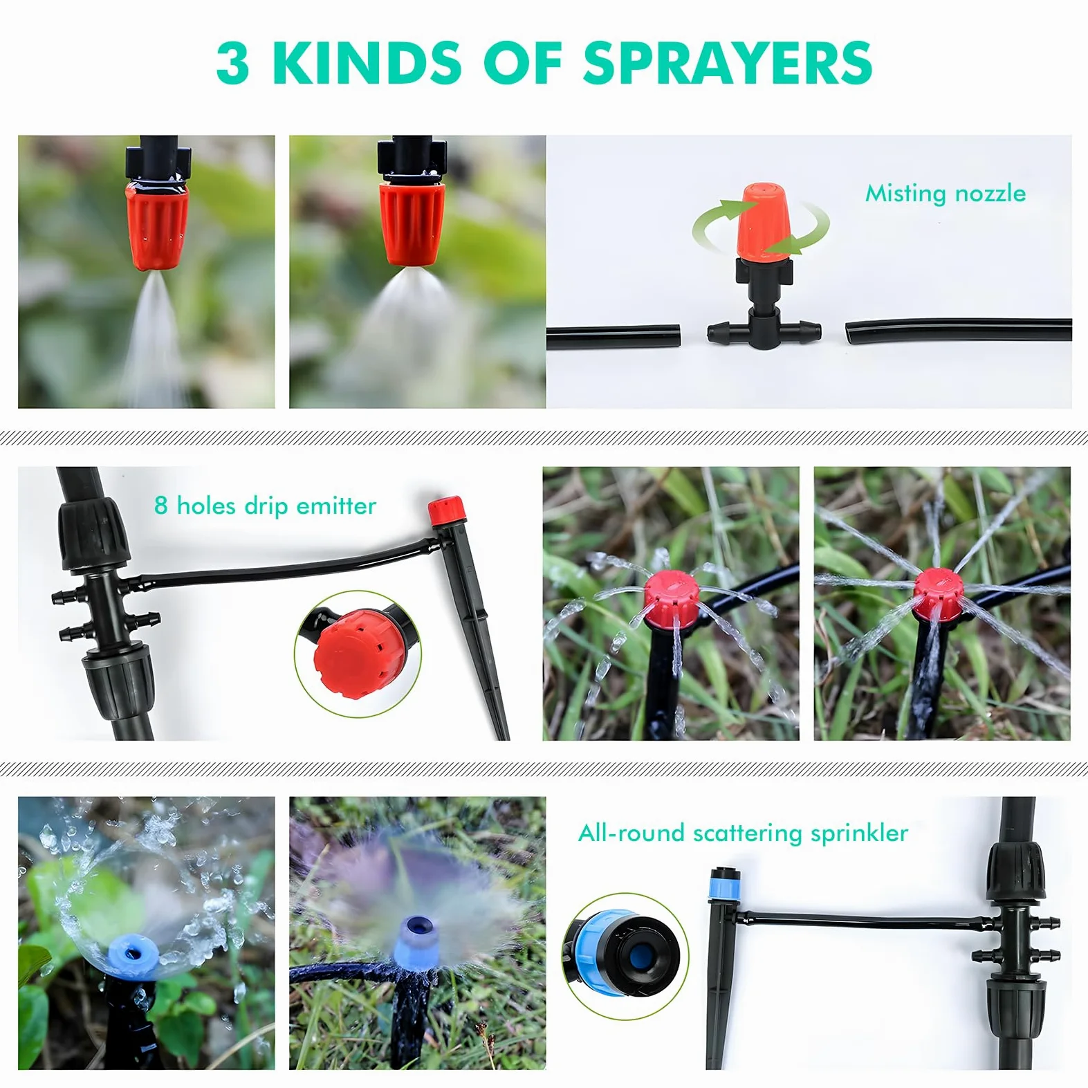 Nikou Kit d'irrigation de jardin 315 pièces, kit d'irrigation de jardin, 60 m + 15 m, tuyau d'arrosage automatique par goutte, système de refroidissement pour paysage, plantes, serre