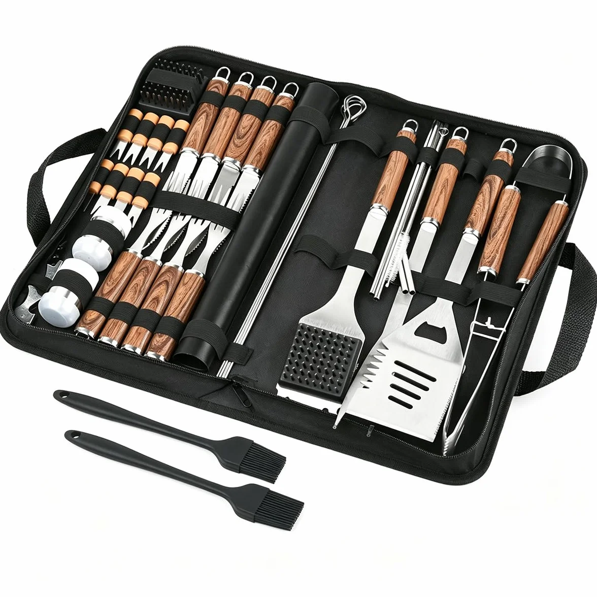 Kit Barbecue Ustensiles 38 Pièces Inoxydable avec Sac Noir