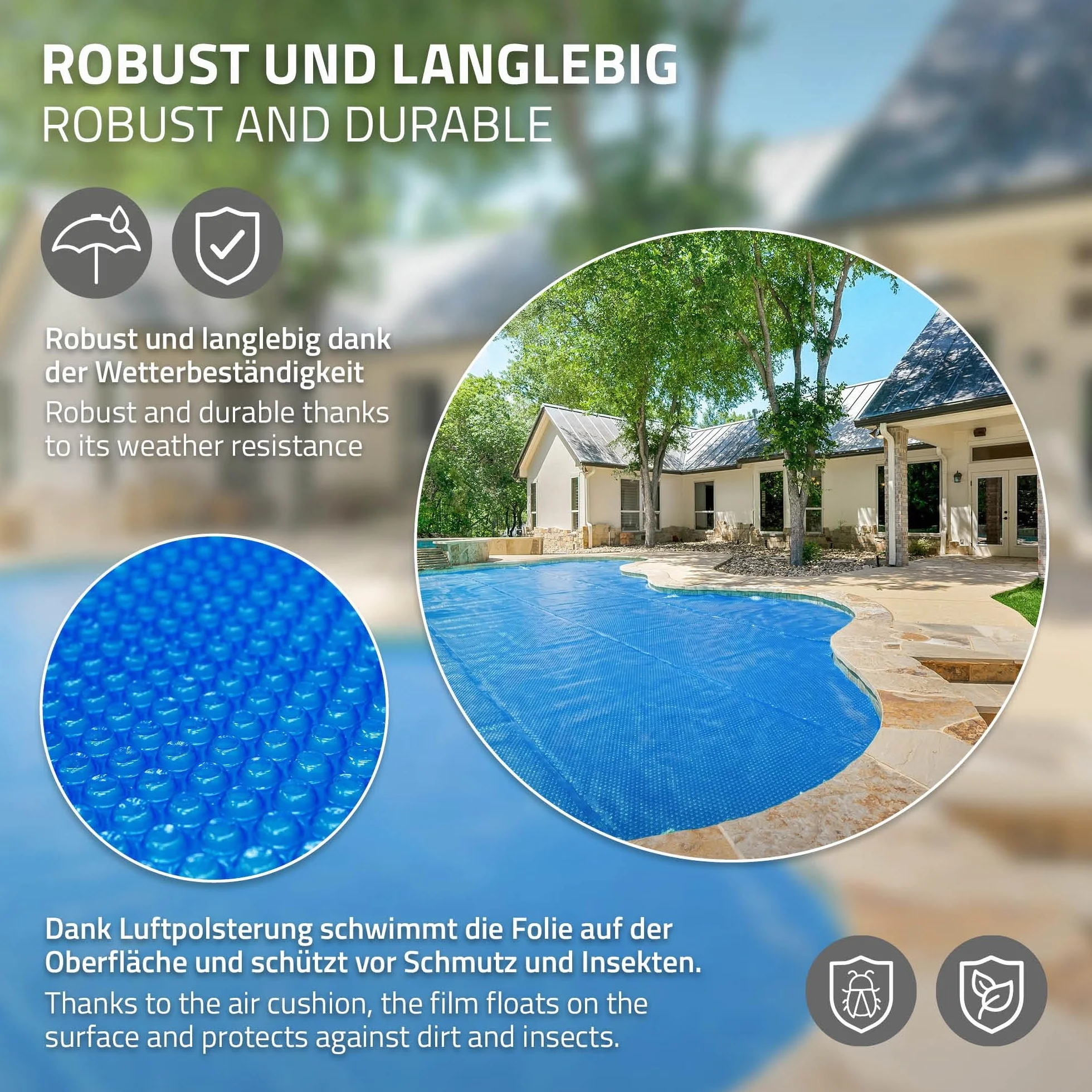 ECD Germany Bâche Solaire de Piscine Ronde Ø 366 cm Bleue, 120µm, Film à Bulles Découpable