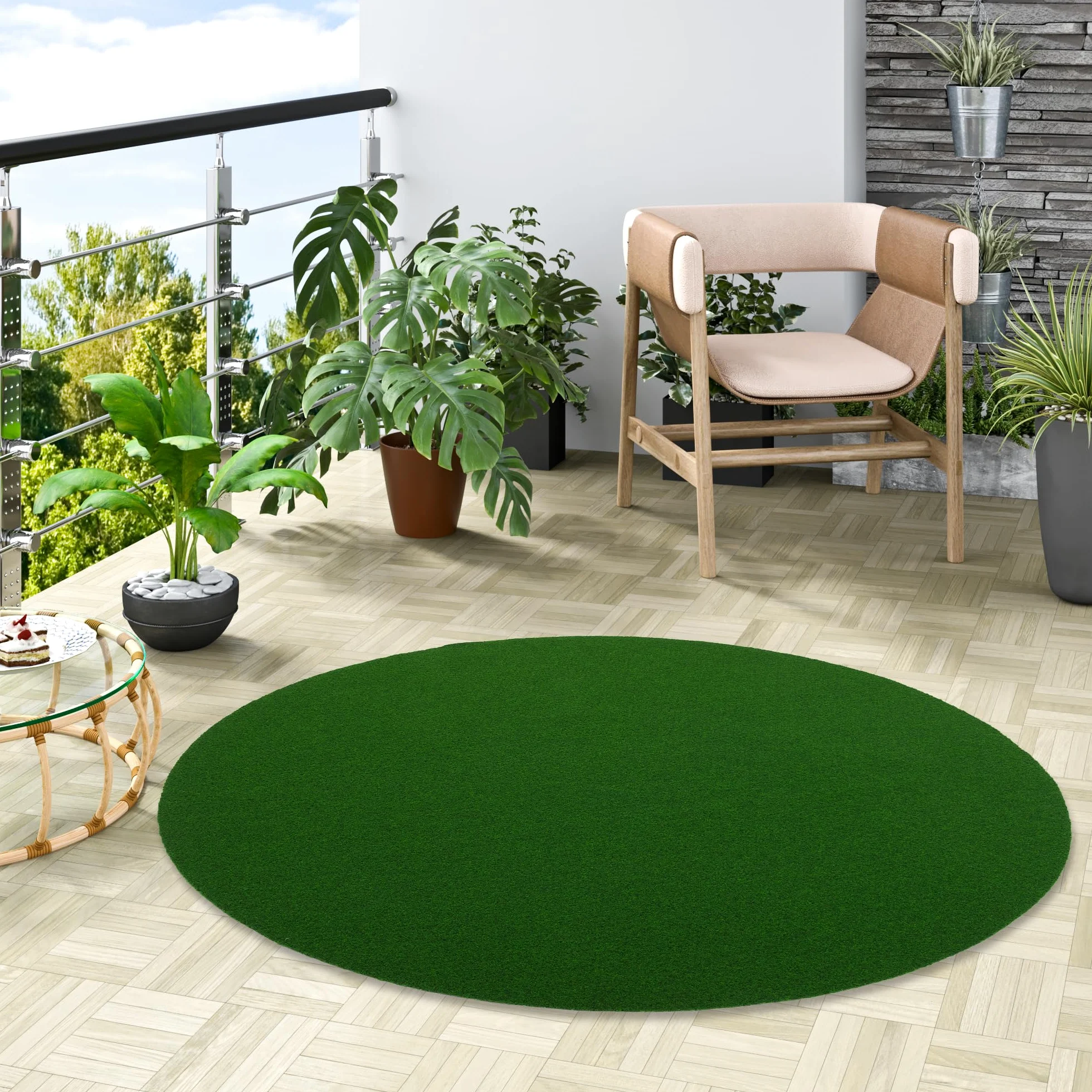Snapstyle Kingston - Tapis Type Gazon Artificiel Rond – pour Jardin, Terrasse, Balcon - Vert