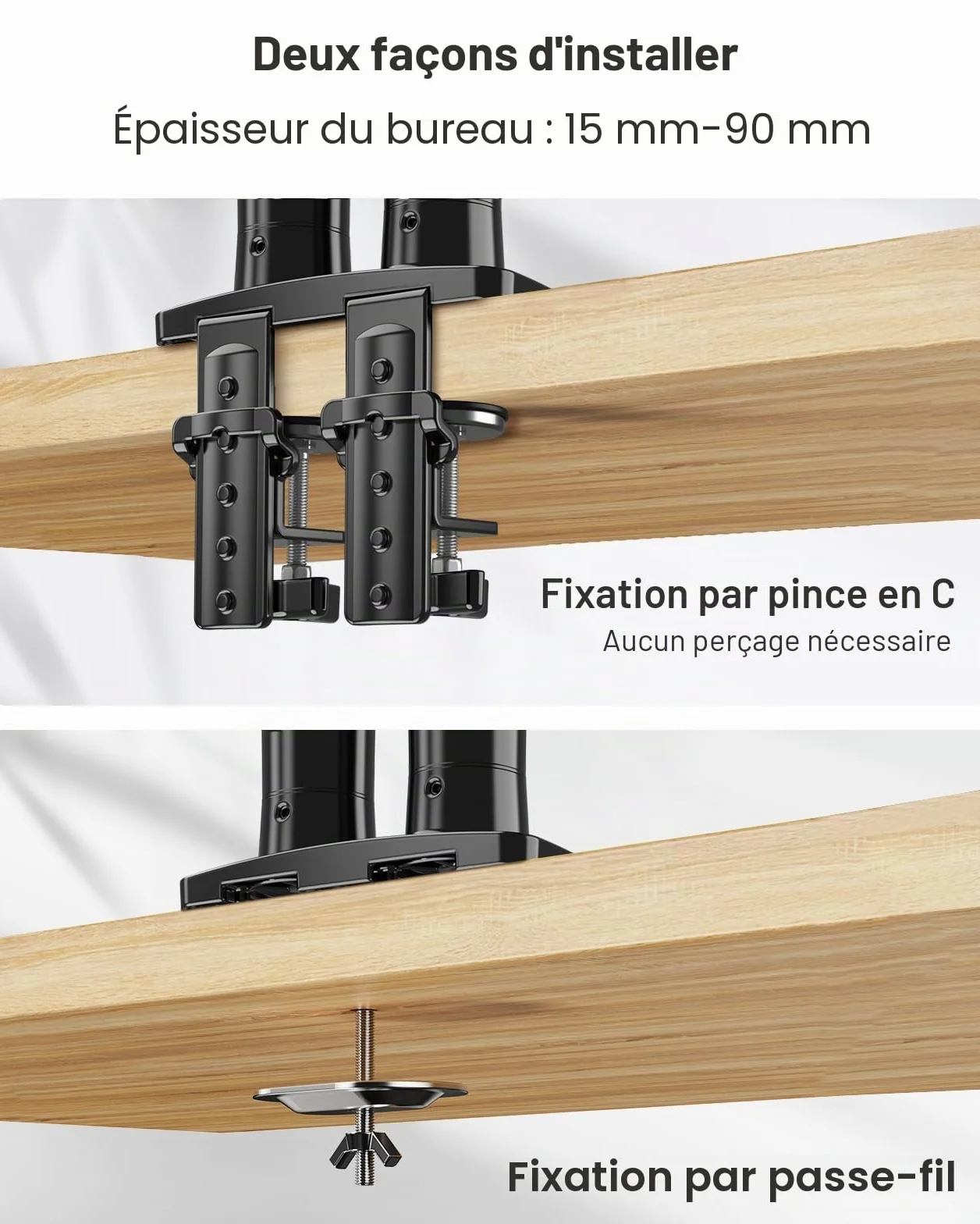 HUANUO Support Écran PC 2 Écrans 13-32 Pouces, Bras VESA 75x75/100x100mm Noir