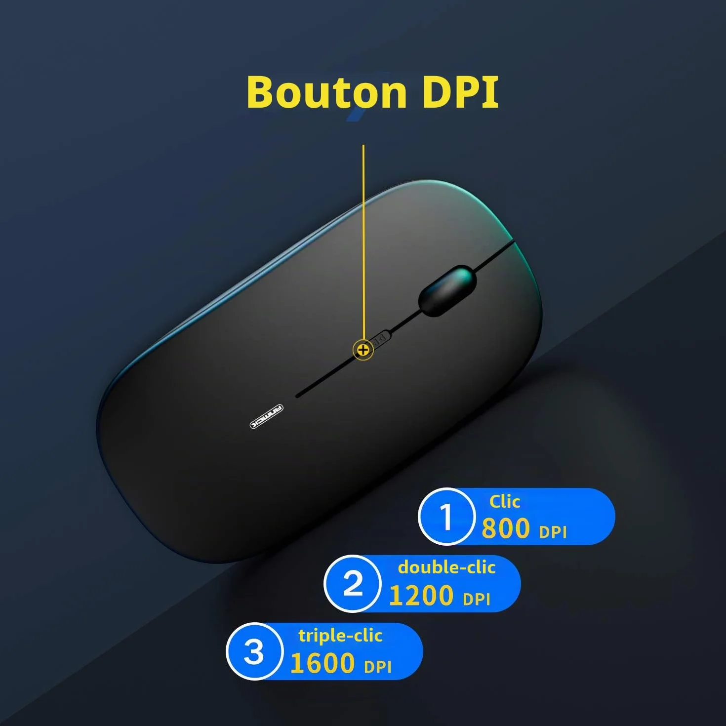 Souris sans Fil Silencieuse Rechargeable USB 1600 dpi 3 Niveaux de réglage 10 m Mini Ordinateur Portable PC