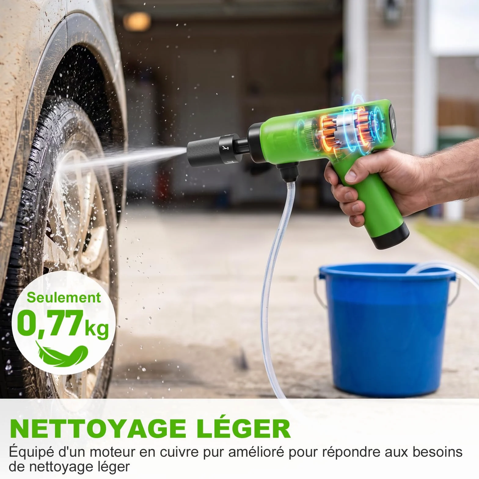 Mini Nettoyeur Haute Pression sans Fil, USB C, Affichage Batterie | Buse 5 en 1, Pot à Mousse Portable, Tuyau de 5 m, Jet de Lavage Portable 260 PSI pour Lavage de Vvélo, Voiture, Caravane