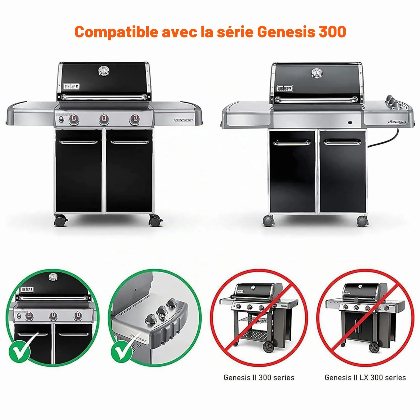 Weber Genesis 300 Plaque de Cuisson en Fonte Réversible 49 x 32 cm pour Barbecue à Gaz - Remplacement 7528