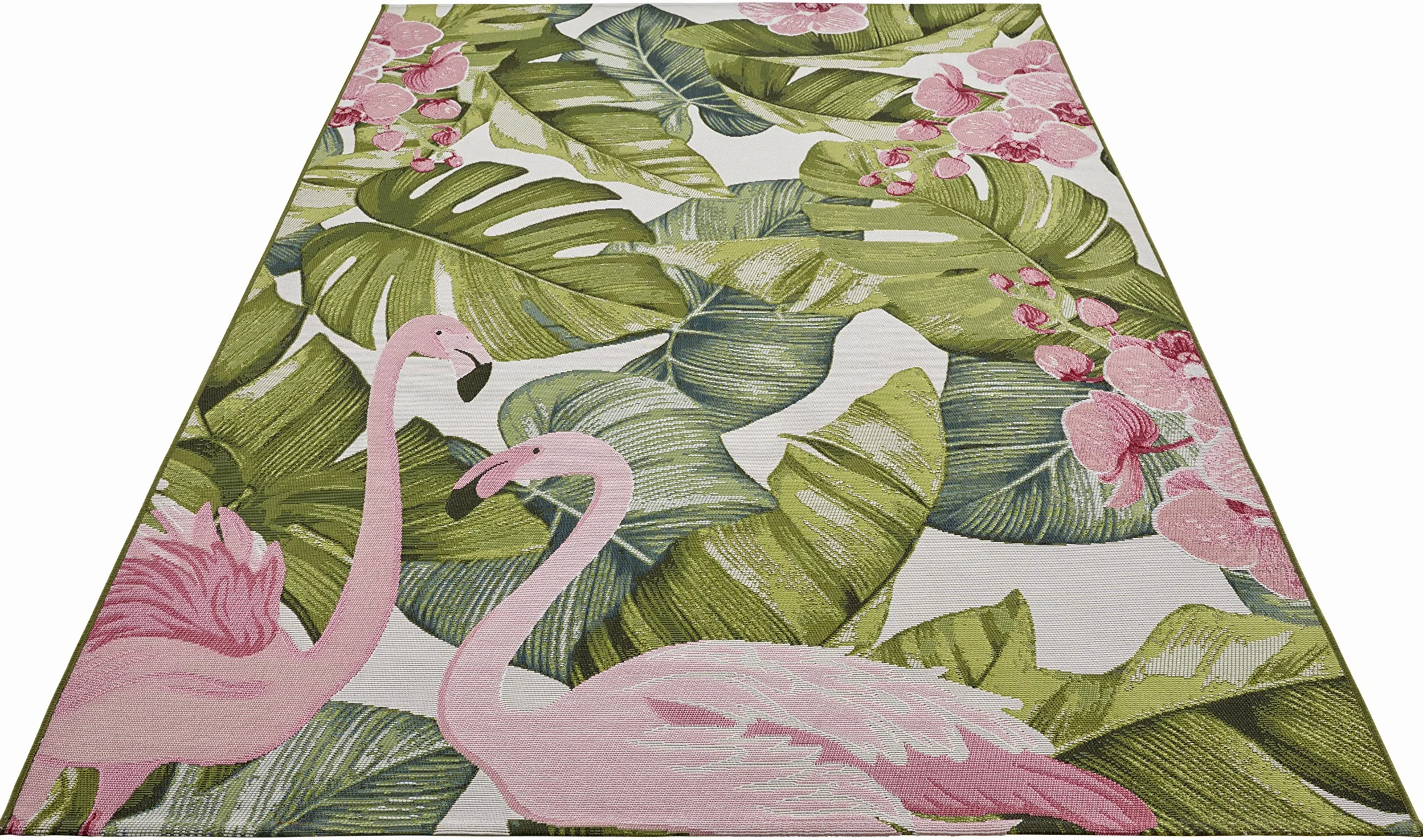 HANSE Home Tropical Flamingo Tapis d'intérieur et d'extérieur tissé à Plat Motif Palmiers tropicaux - Certifié Öko-Tex - Résistant aux intempéries et aux UV - pour Balcon, terrasse, Jardin, Salon -