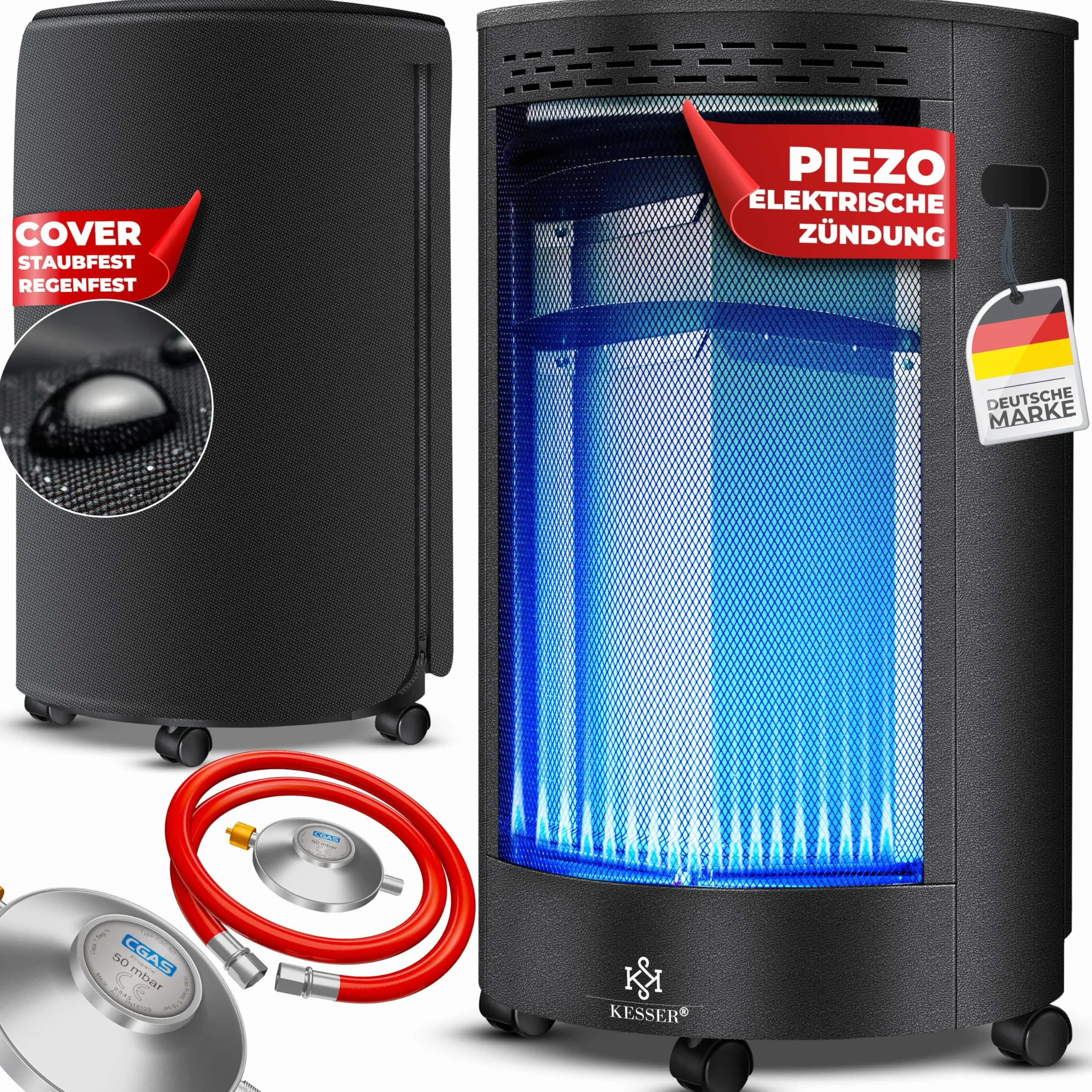 KESSER Chauffage à gaz en céramique 4200 watts avec détendeur, tuyau de gaz, brûleur infrarouge noir