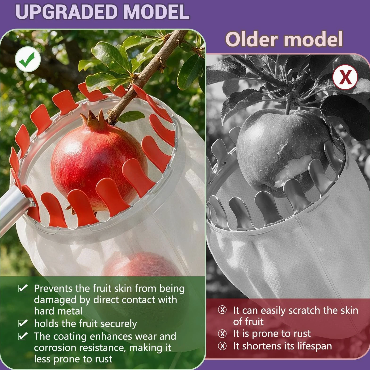Cueilleuse à fruits avec manche télescopique de 6 m - Diamètre : 16 cm | Cueilleuse à prunes avec sac de rangement