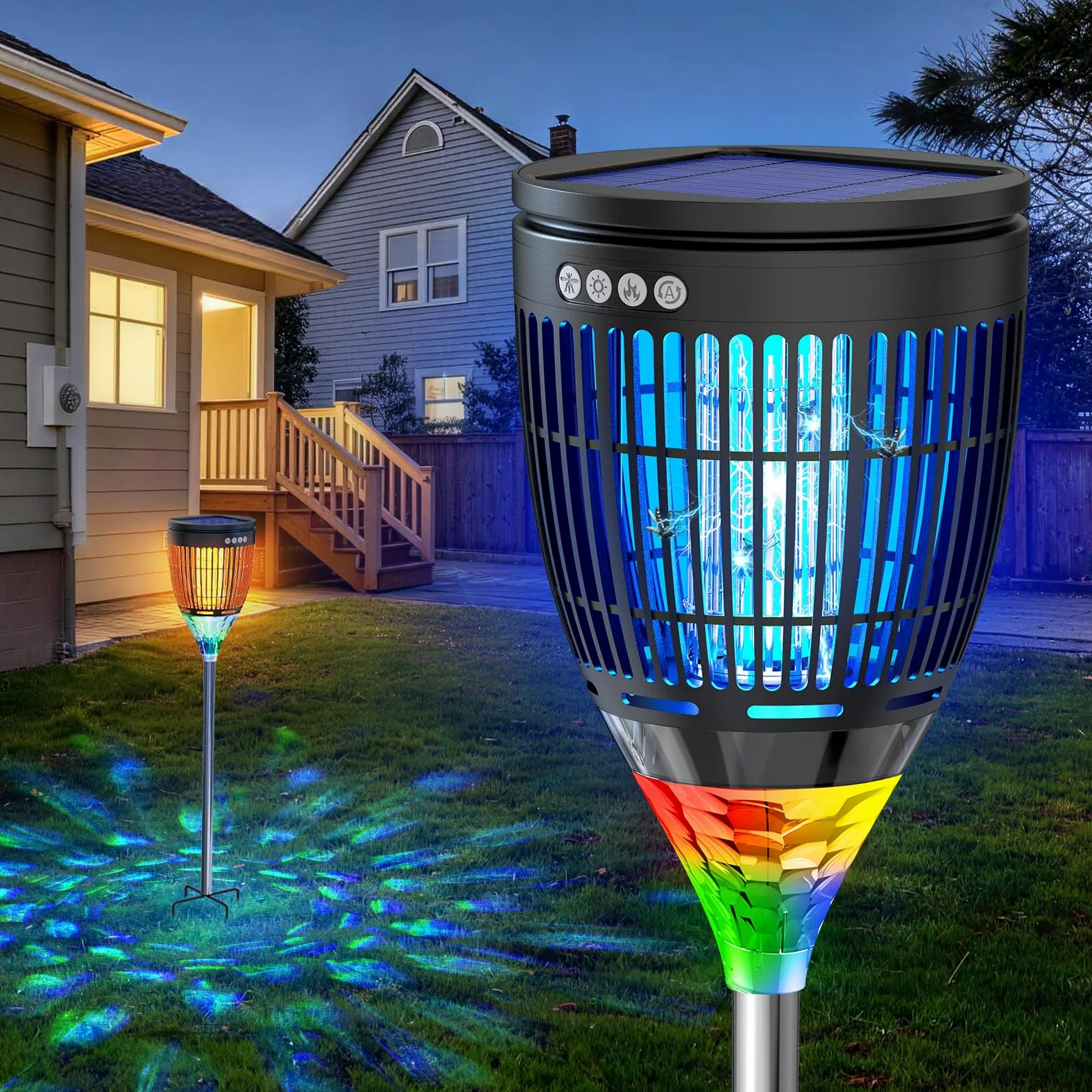 Anysun Anti Moustique Extérieur Solaire, Lampe Anti Moustique 4200V | Lumière Flamme & Projecteur Nébuleuse, Rechargeable USB, IPX5, Capteur Intelligent, pour Terrasse, Jardin, Camping