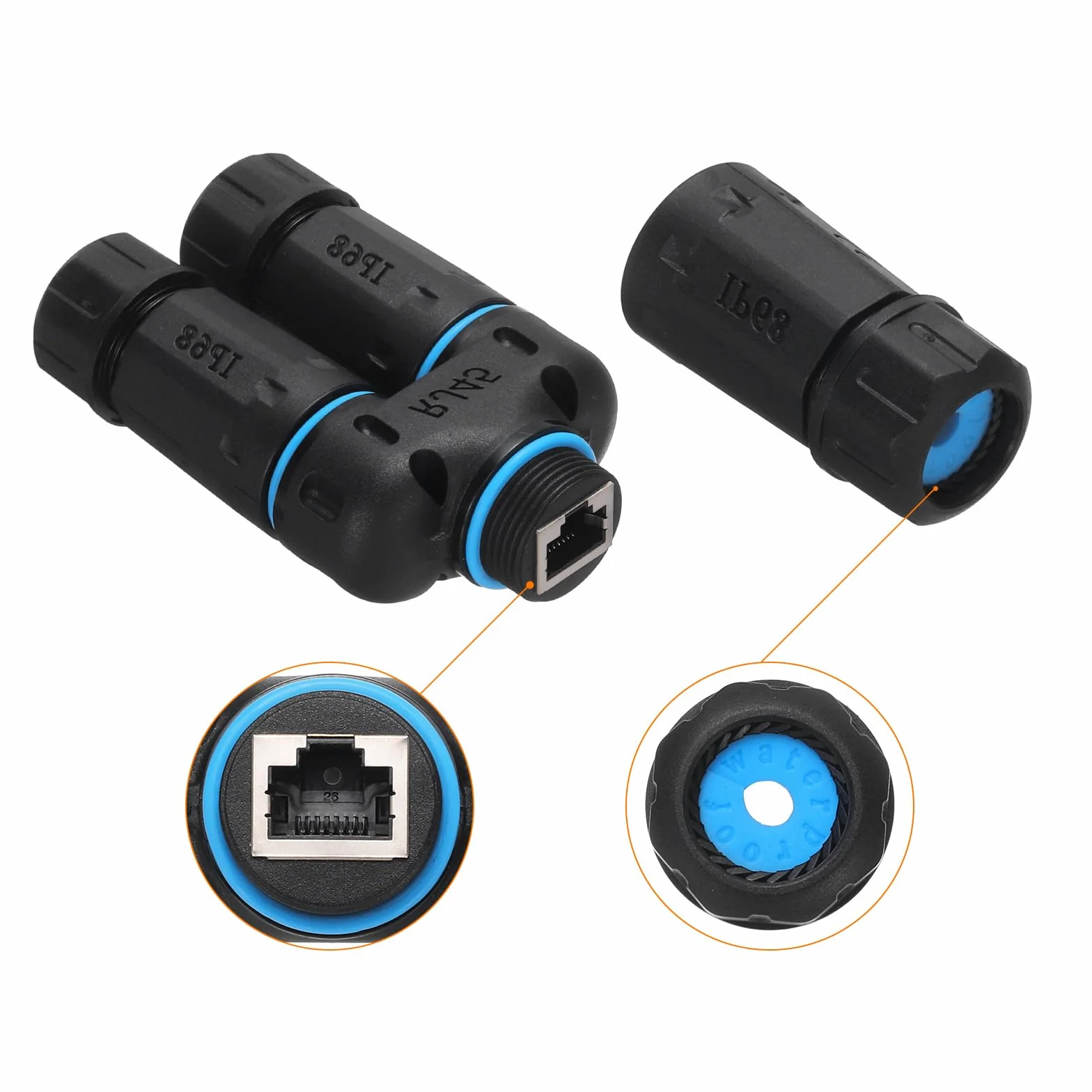Sourcing Map Coupleur RJ45 étanche femelle femelle IP68 1 entrée 2 sorties Ethernet LAN extérieur Cat5 Cat6 Cat7 Cat8