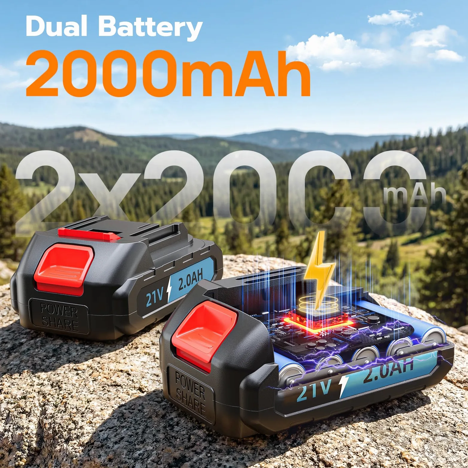 Mini Tronconneuse a Batterie 4000mAh, 6 Pouces 1000W Brushless Tronconneuse Electrique Sans Fil avec Graisseur Automatique et 3 Chaînes, 2 Batteries 2000mAh, Elagueuse Batterie Compatible avec Makita