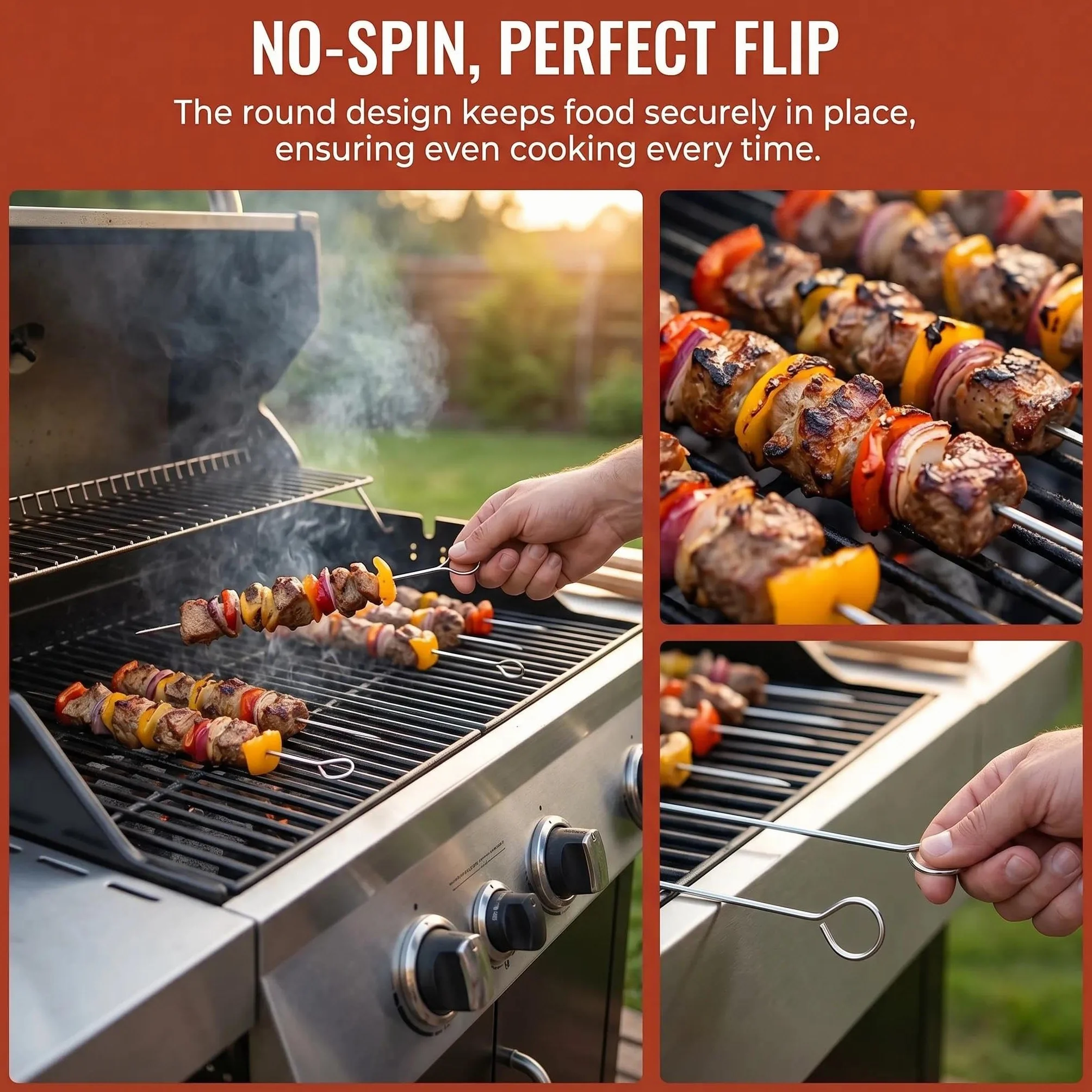 Pic a Brochette en Métal 30 cm avec Pinceau à Huile Silicone Bleu - Kit de Grillade pour Pique-nique et Camping
