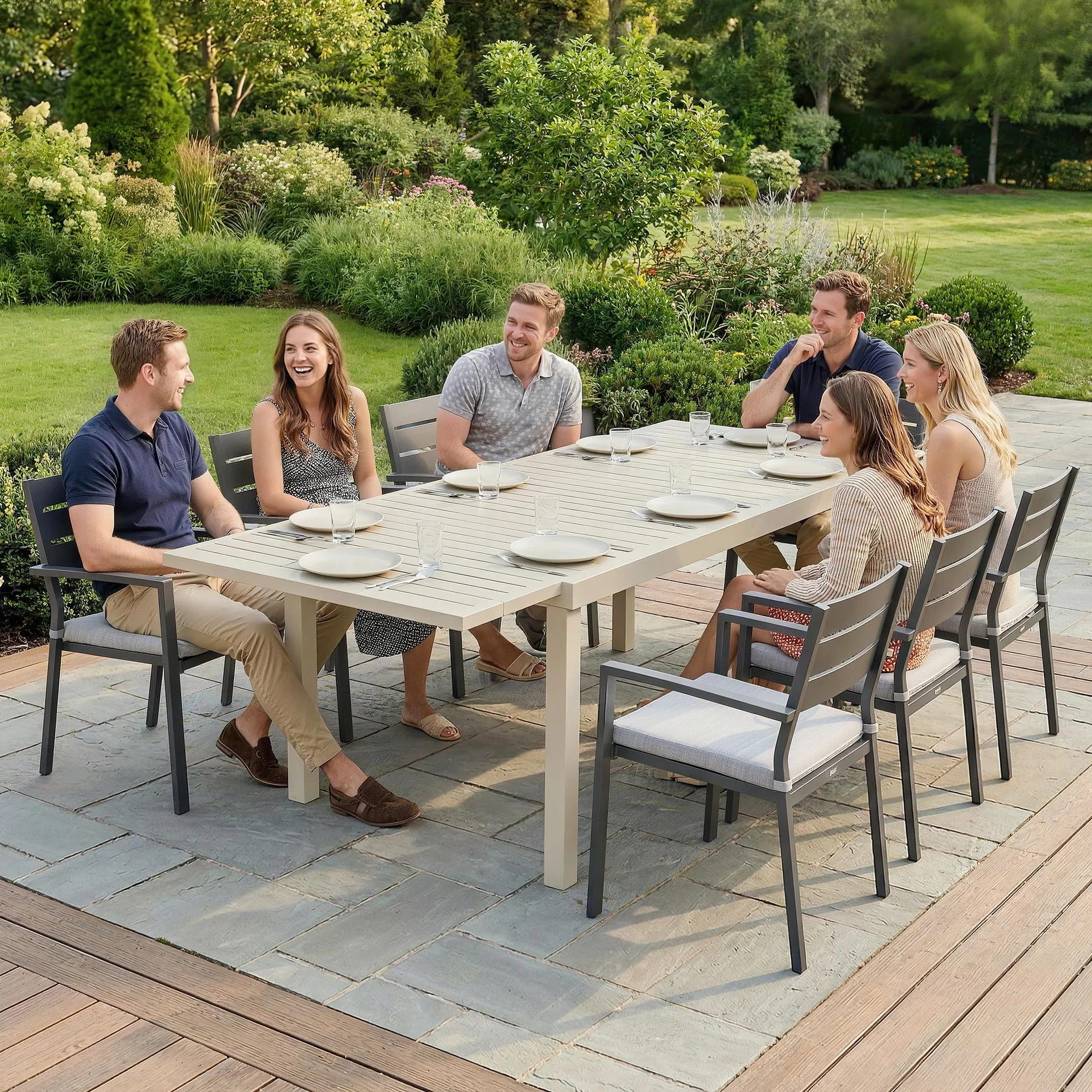 Outsunny Table de Jardin Extensible 150-225 cm Aluminium Anti-Rouille Blanc