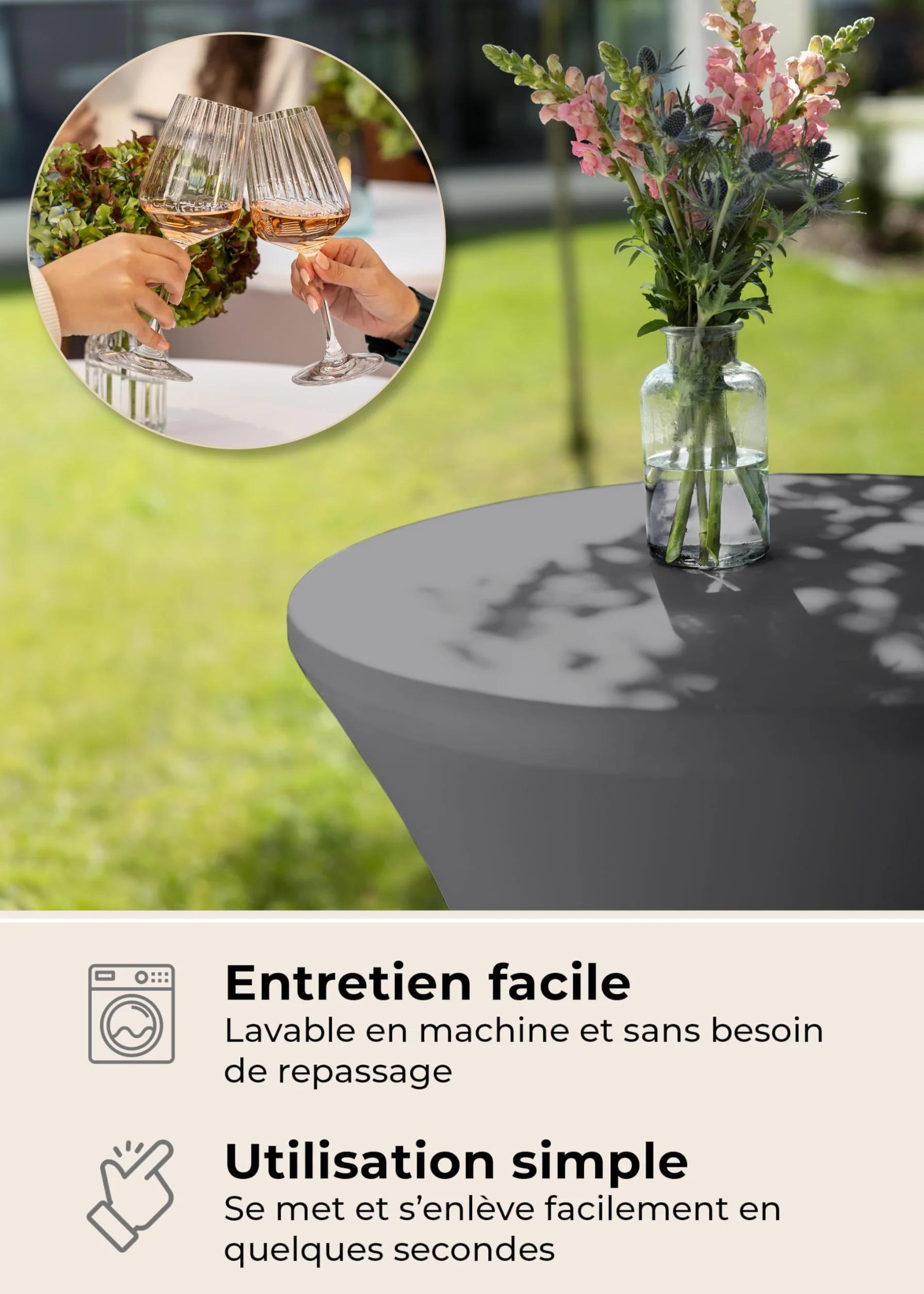 Gräfenstayn Diana Housse pour Table Haute de Bistro Stretch Spandex Ø 60 cm Anthracite