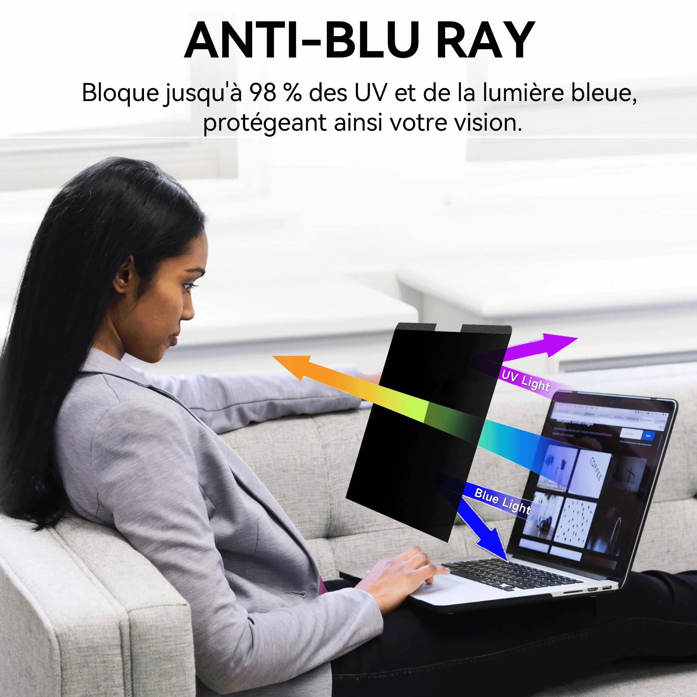 Magnétique Filtre de Confidentialité 16 Pouces 16:10 pour Ordinateur Portable HP Dell Acer Lenovo Thinkpad Envy Anti-Lumière Bleue