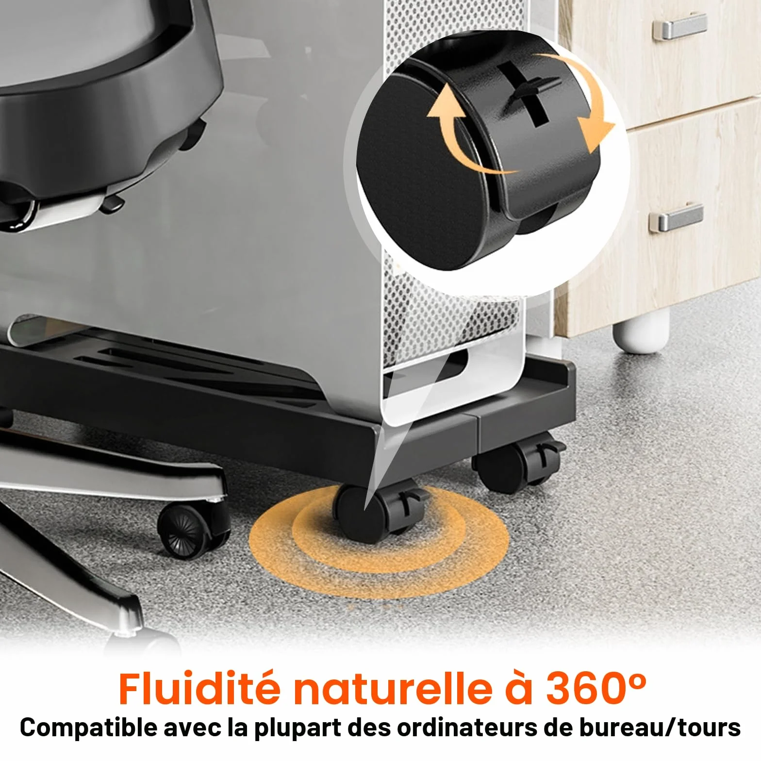 SPORWAY Support d'Unité Centrale Mobile Chariot PC Roues Verrouillables Antidérapantes Taille Réglable Noir